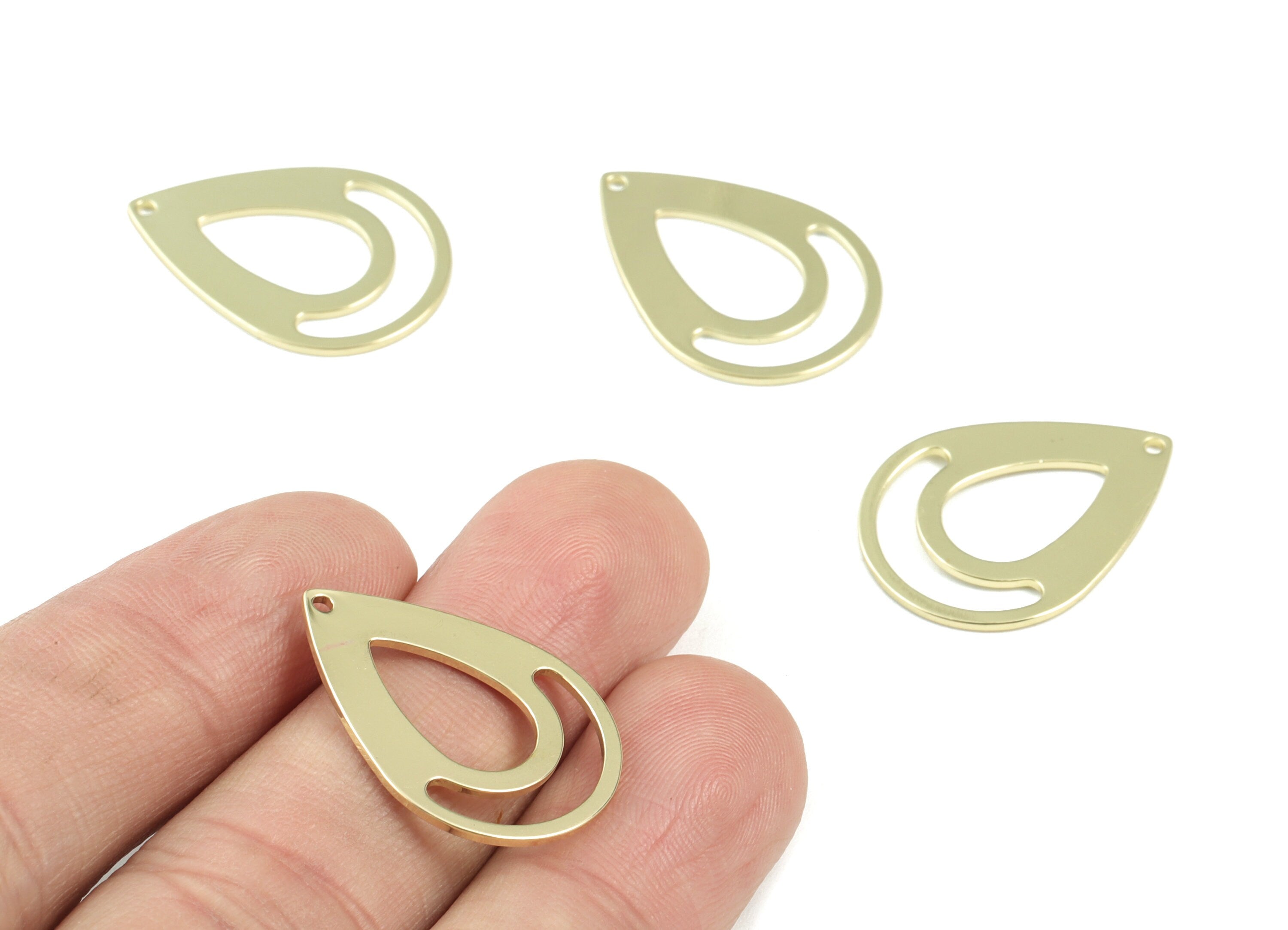 Gold Drop Pendant - Gold Tone Plated Brass Drop Earring Charms- Jewelry Making Supplies - 25x18x0.8mm - PPM3055G - DOMEDBAZAAR