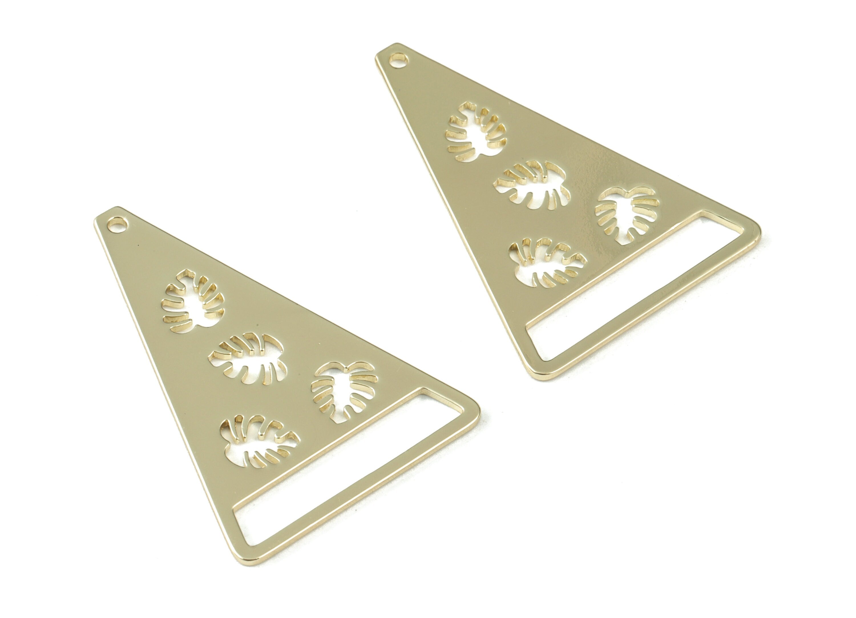 Gold Monsteras Triangle Earring Connector - Gold Tone Plated Brass Triangle Monstera Charms - Jewelry Supplies - 35x24x0.9mm - PPM3084G - DOMEDBAZAAR