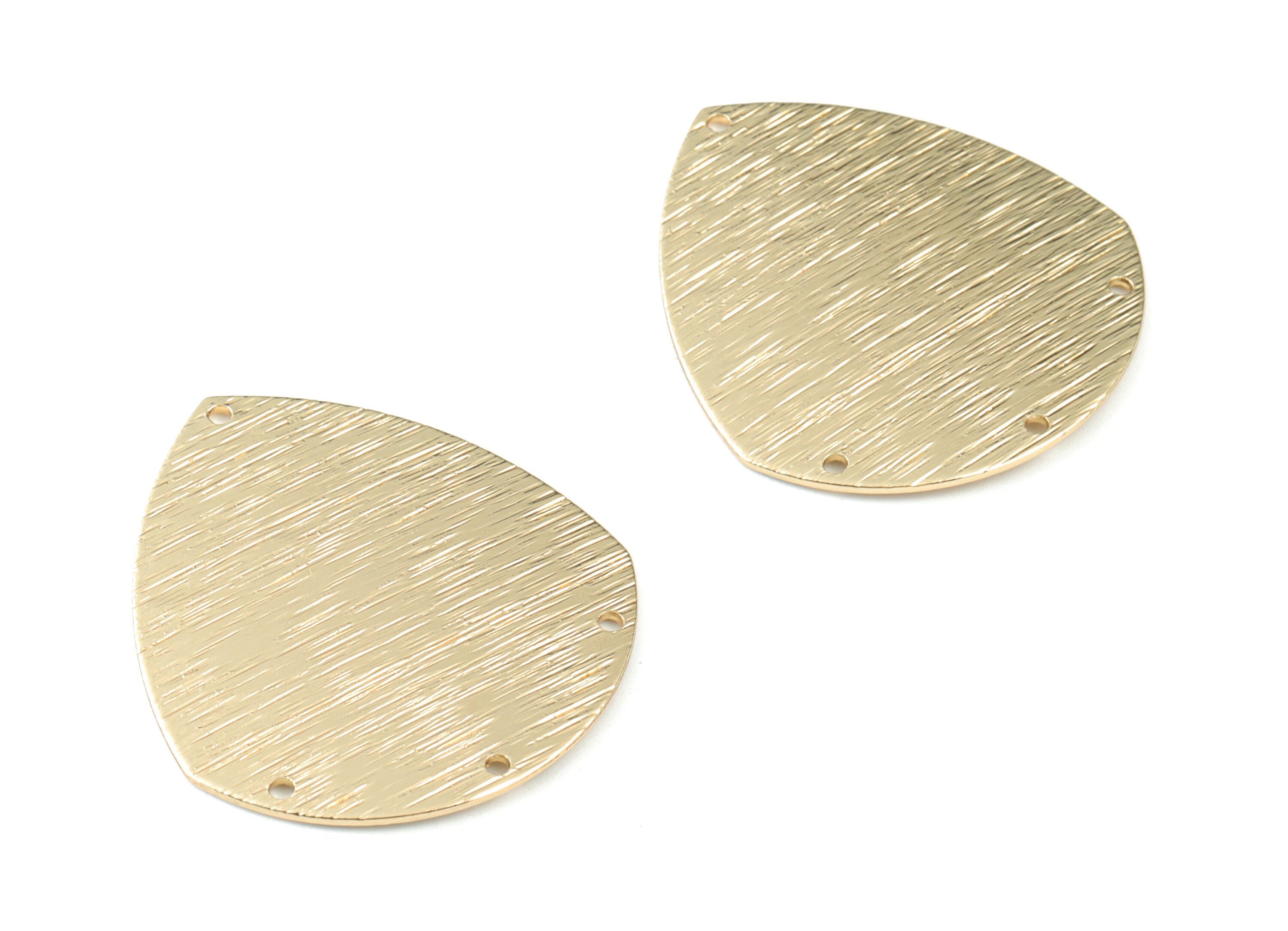 Drop Earring Connector - Gold Tone Plated Brass Textured Teardrop Earings - 4 Holes - Jewelry Making Supplies - 35.73x33x0.81mm - PP3552KCG - DOMEDBAZAAR