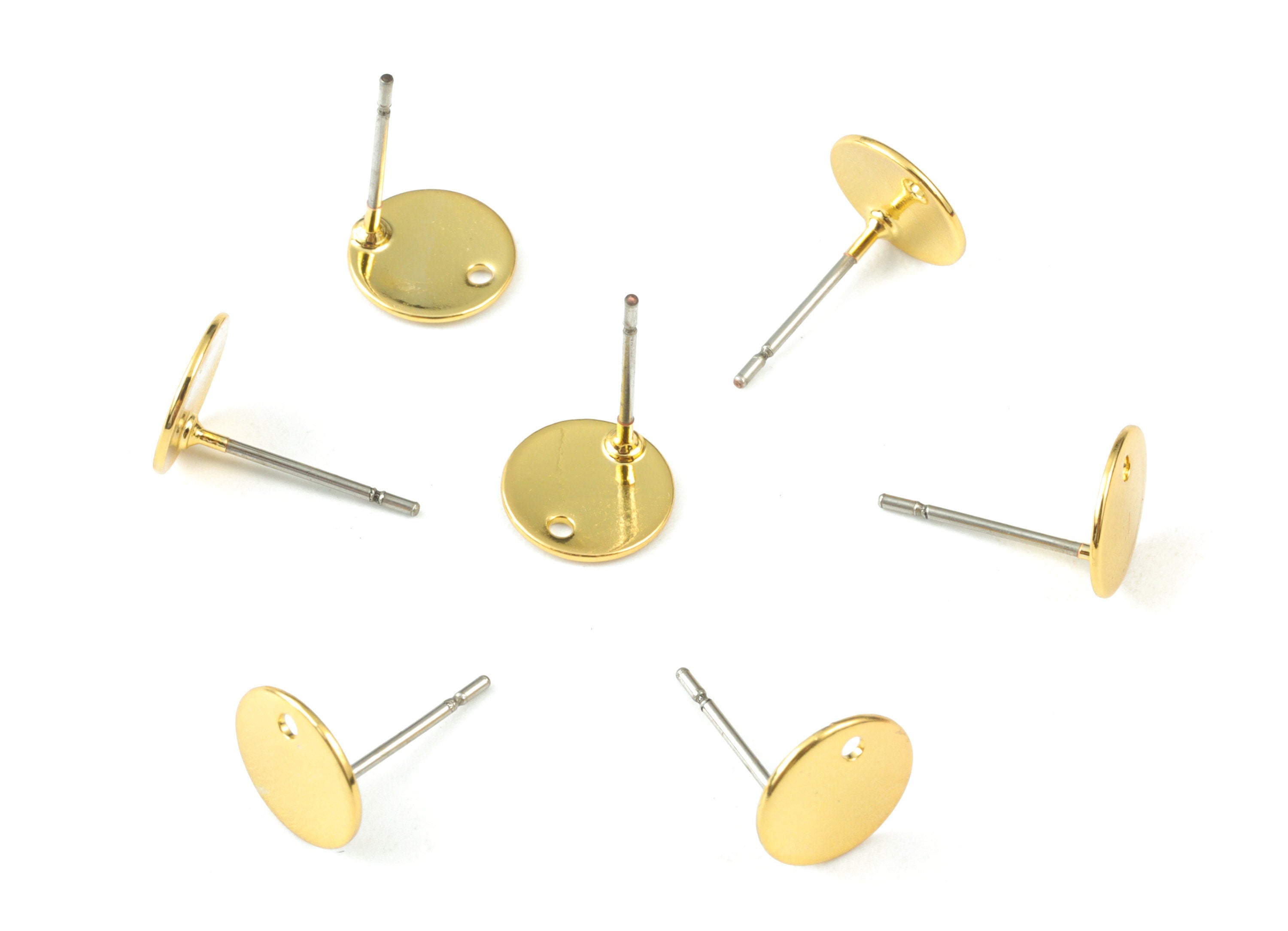 Gold Mini Round Earring Stud With Hole - KC Gold  Tone Plated Brass Circle Earring Post - 316 Stainless Steel - 8x8x0.8mm - PP3608KCG - DOMEDBAZAAR