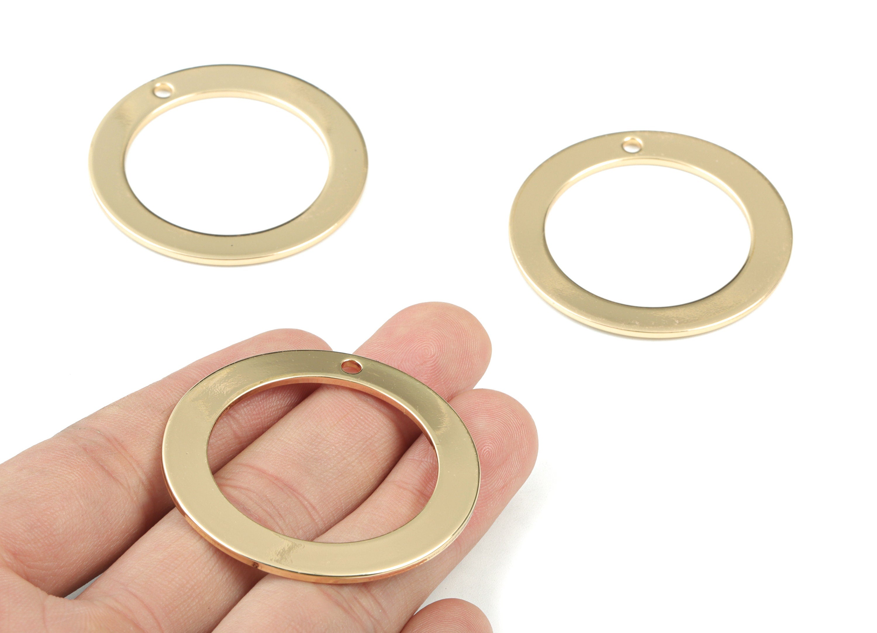 Gold Hoop Earring Charms - Light KC Gold Tone Plated Brass Circle Charms - Jewelry Making Supplies - 45.33x45.33x1.57mm - PP3016KCG - DOMEDBAZAAR