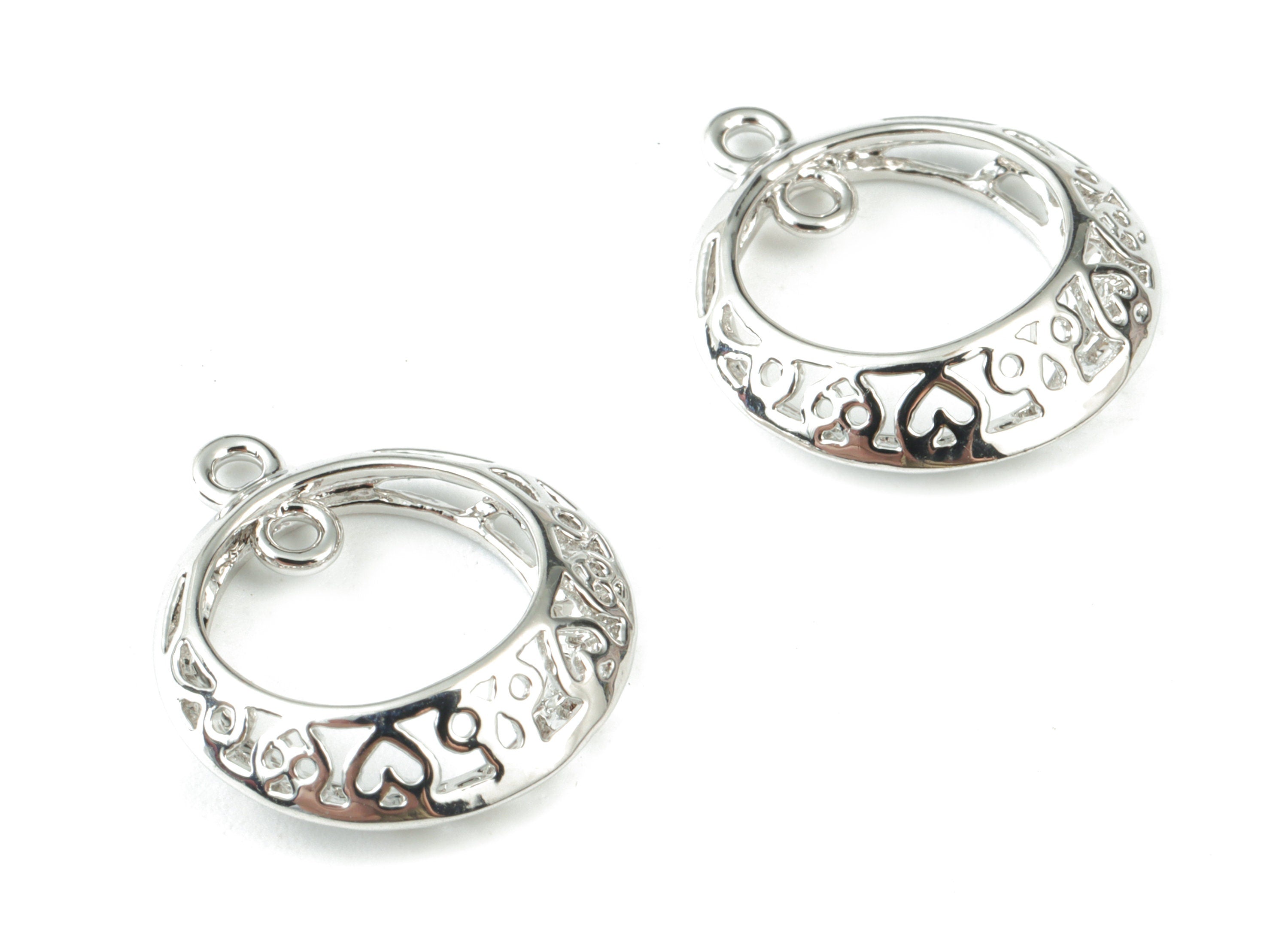 Silver Crescent Earring Connector - 18K Real White Gold Plated Brass Moon Earring Charms - Jewelry Supplies - 17.6x15.62x5.61mm - RGP2615S - DOMEDBAZAAR