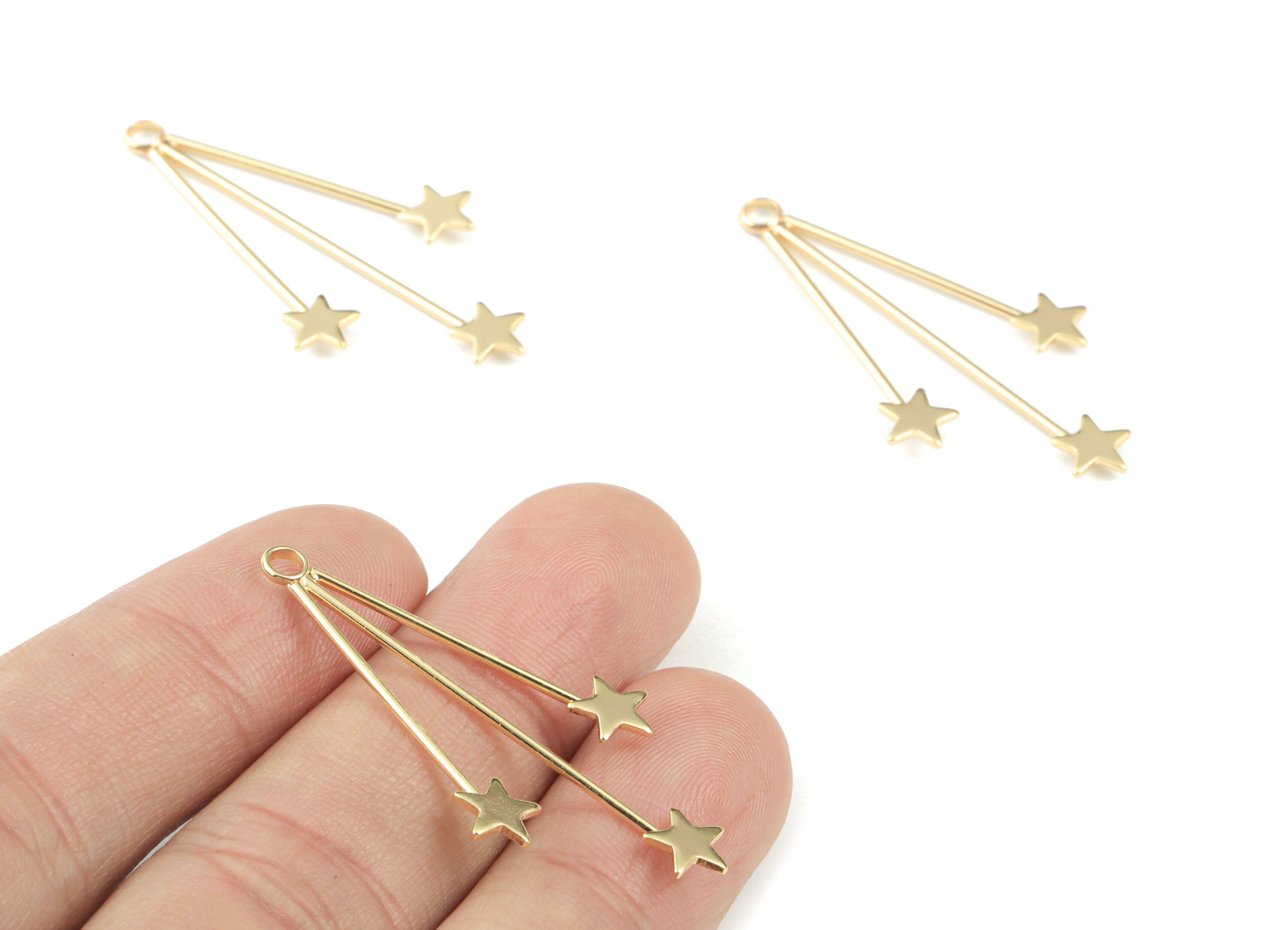 Gold Ear Wire Star Earring Charms - 18K Real Gold Plated Star Earring Charm - Jewelry Supplies - 41.89x22.35x1.92mm - RGP2729 - DOMEDBAZAAR