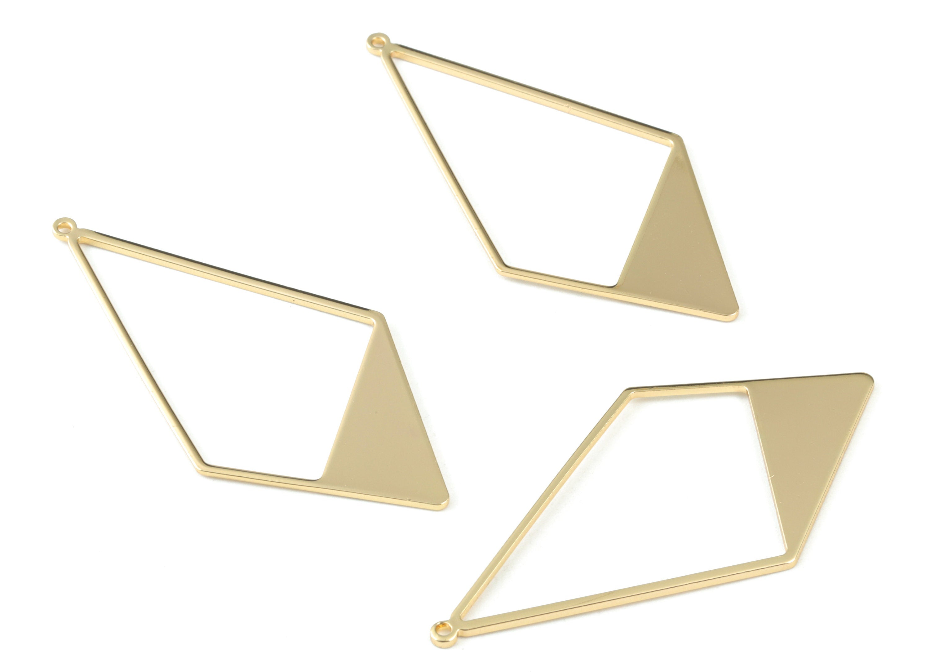 Gold Rhombus Pendant - 18K Real Gold Plated Brass Earring Charms - Earring Findings - Jewelry Supplies - 56.05x27.71x1.04mm - RGP2725 - DOMEDBAZAAR