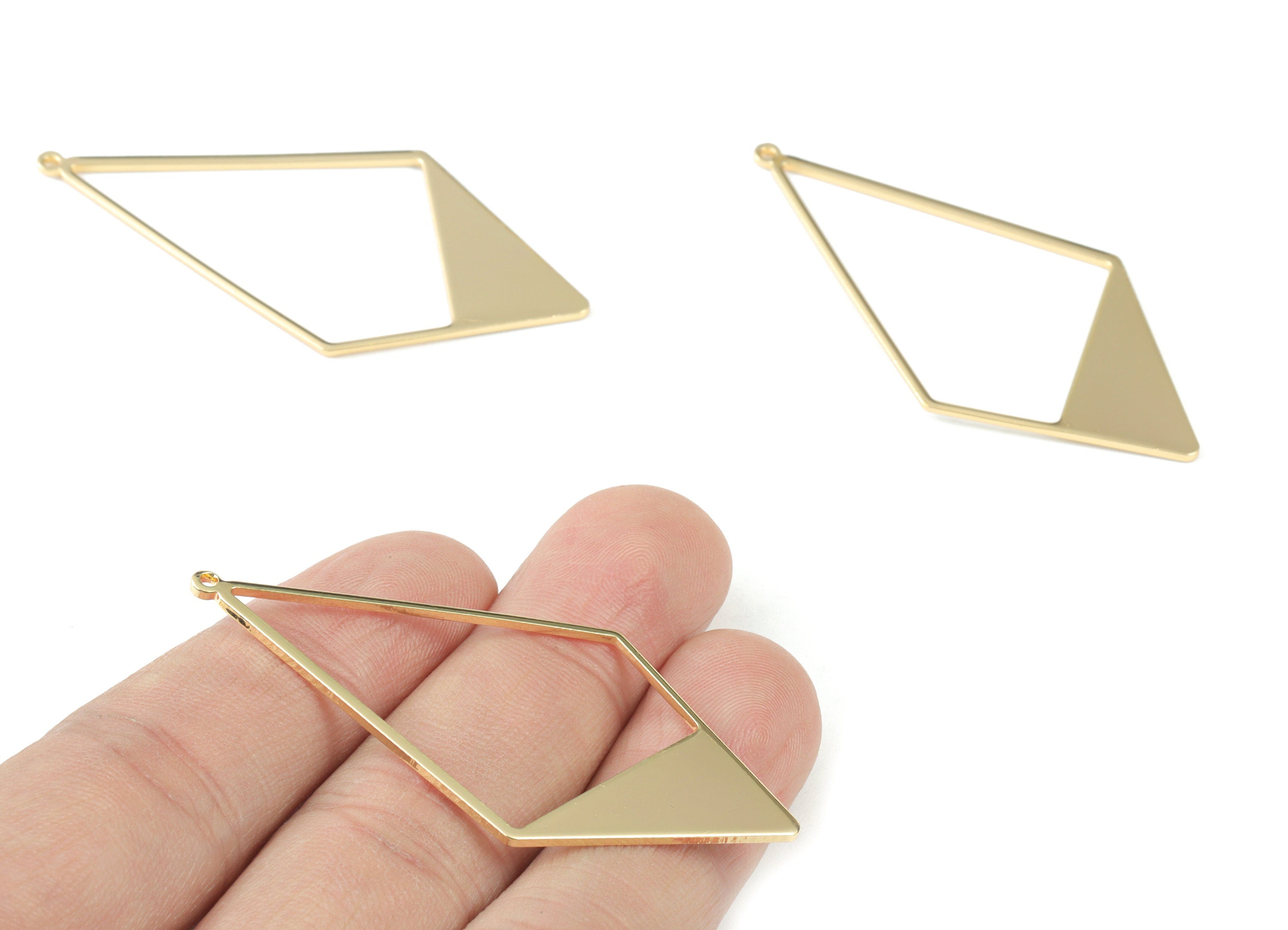 Gold Rhombus Pendant - 18K Real Gold Plated Brass Earring Charms - Earring Findings - Jewelry Supplies - 56.05x27.71x1.04mm - RGP2725 - DOMEDBAZAAR