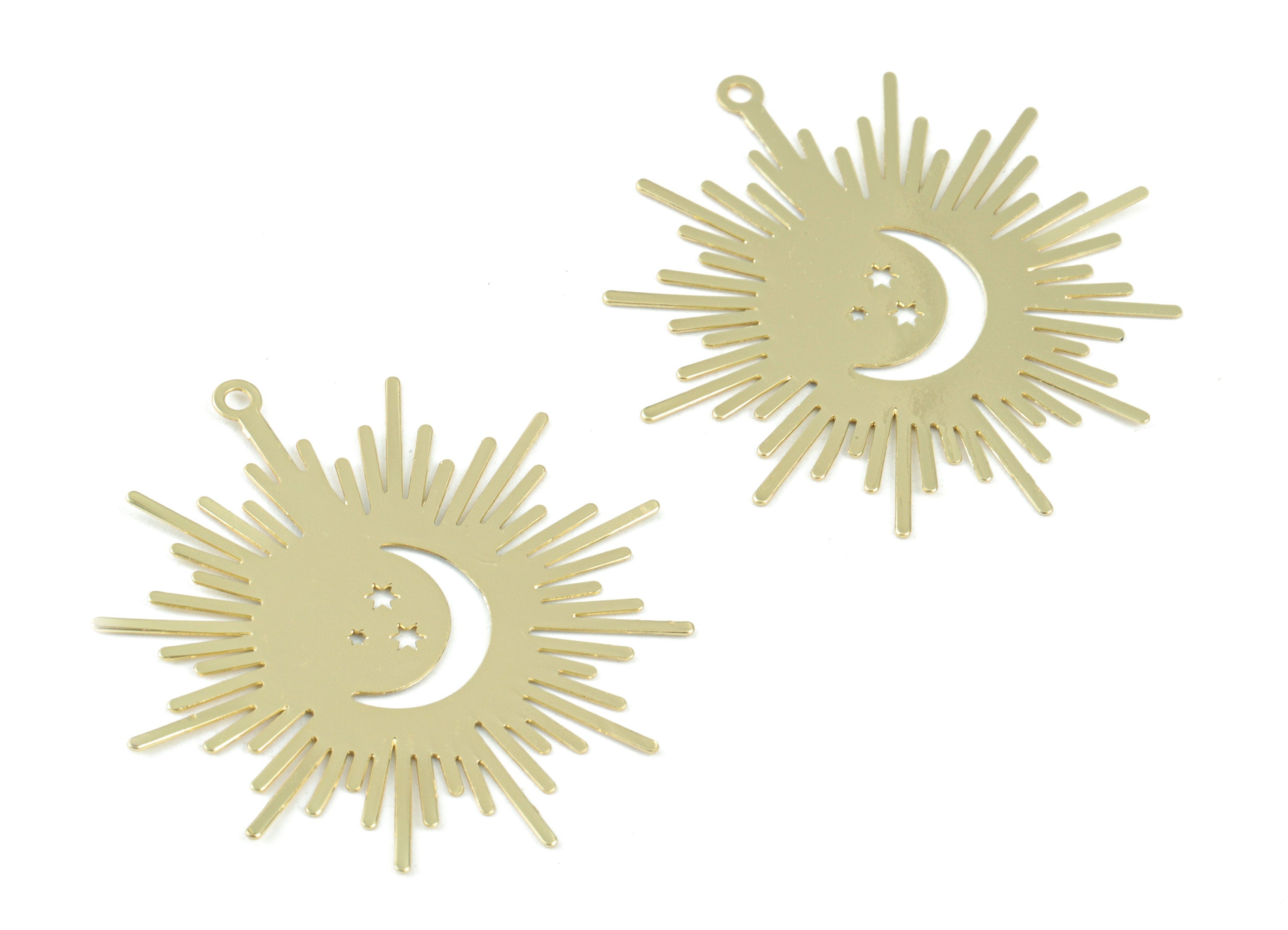 Gold Tone Plated Brass Crescent Sun Earring Charms - Brass Sun Crescent Pendant - Jewelry Supplies - 36.39x34.32x0.31mm - JJB6258G - DOMEDBAZAAR