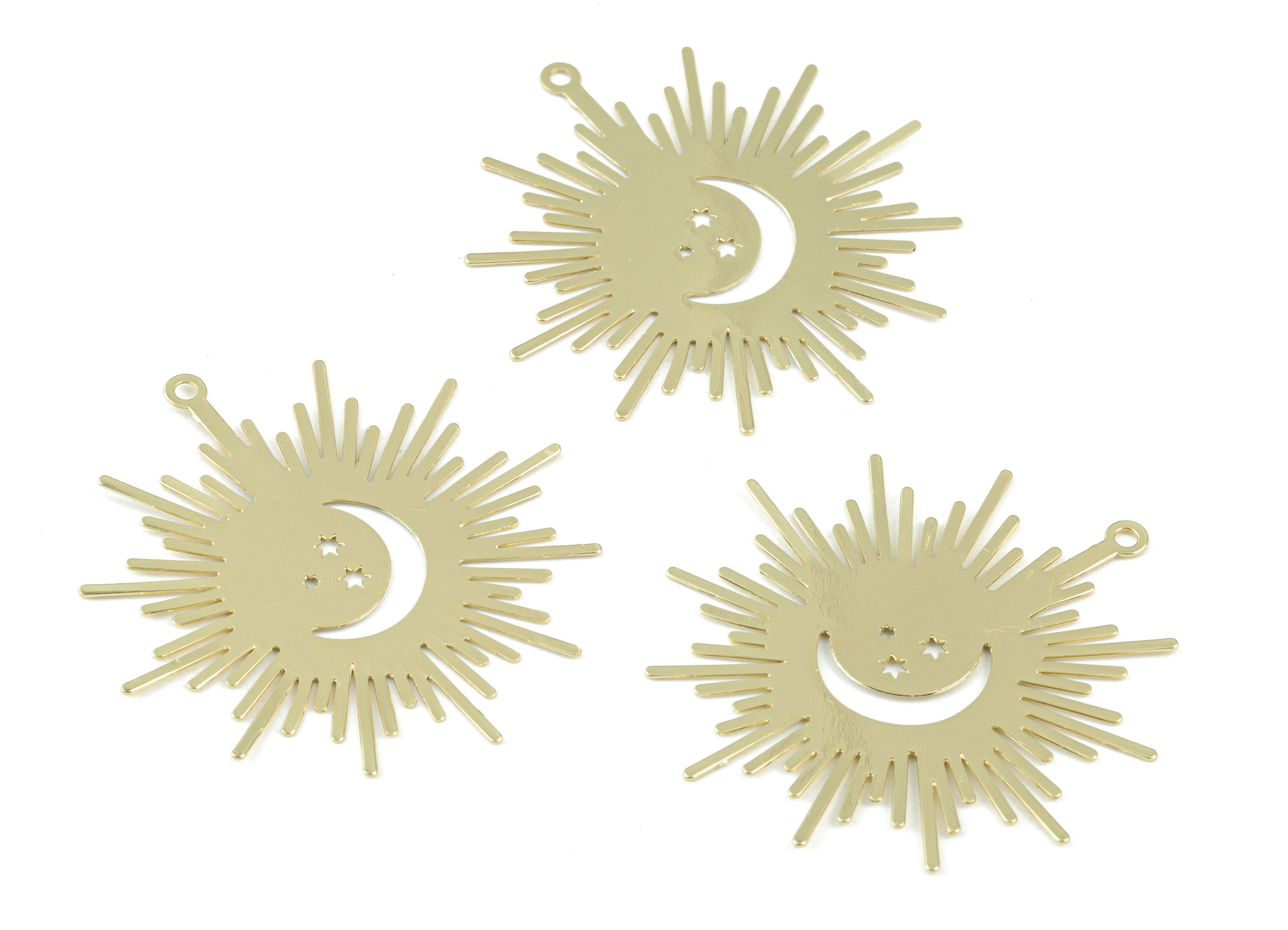 Gold Tone Plated Brass Crescent Sun Earring Charms - Brass Sun Crescent Pendant - Jewelry Supplies - 36.39x34.32x0.31mm - JJB6258G - DOMEDBAZAAR