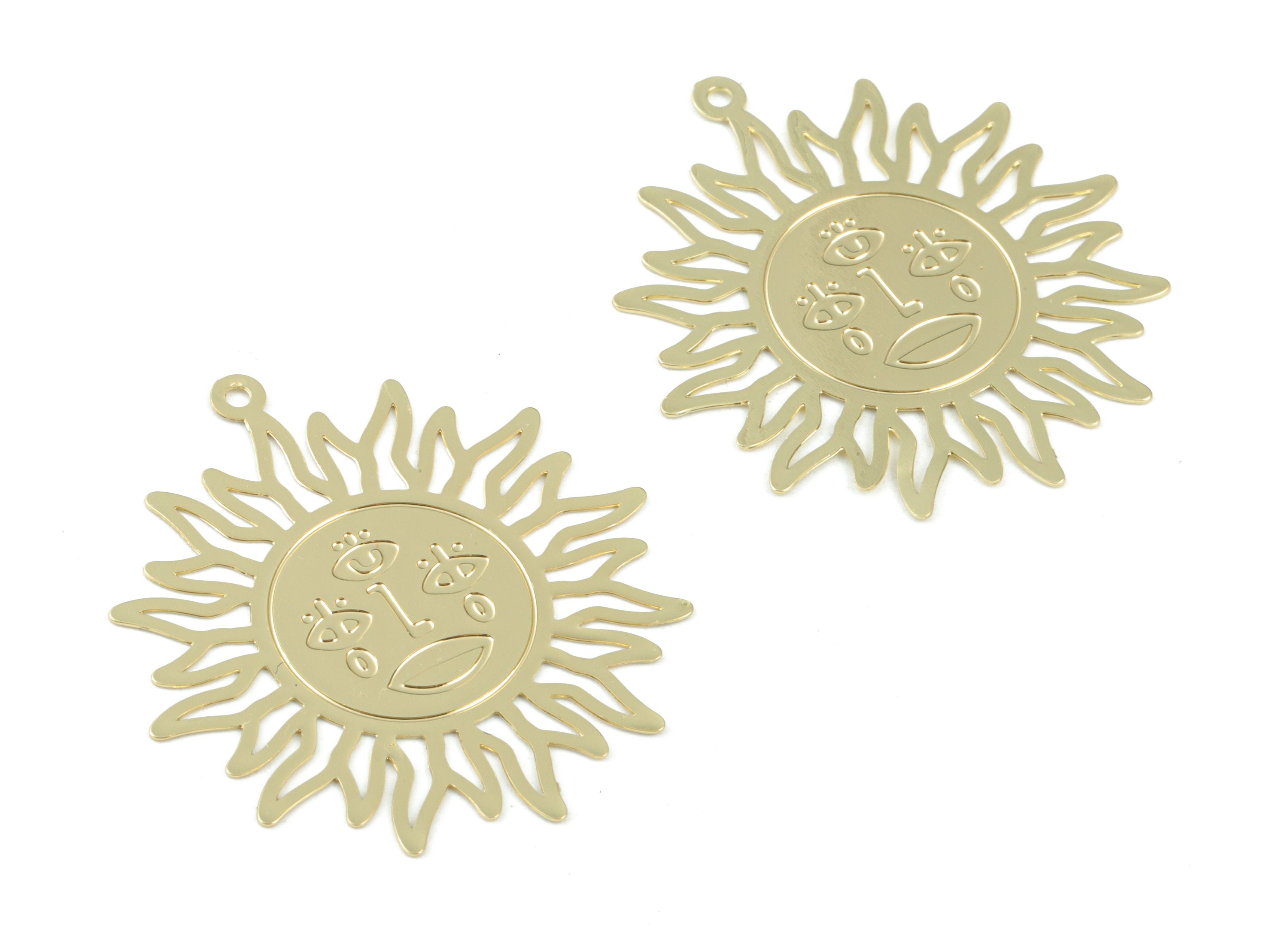 Gold Tone Plated Brass Sun Earring Charms - Brass Sun Pendant - Earring Findings - Jewelry Supplies - 37.91x33.69x0.3mm - JJB6250G - DOMEDBAZAAR