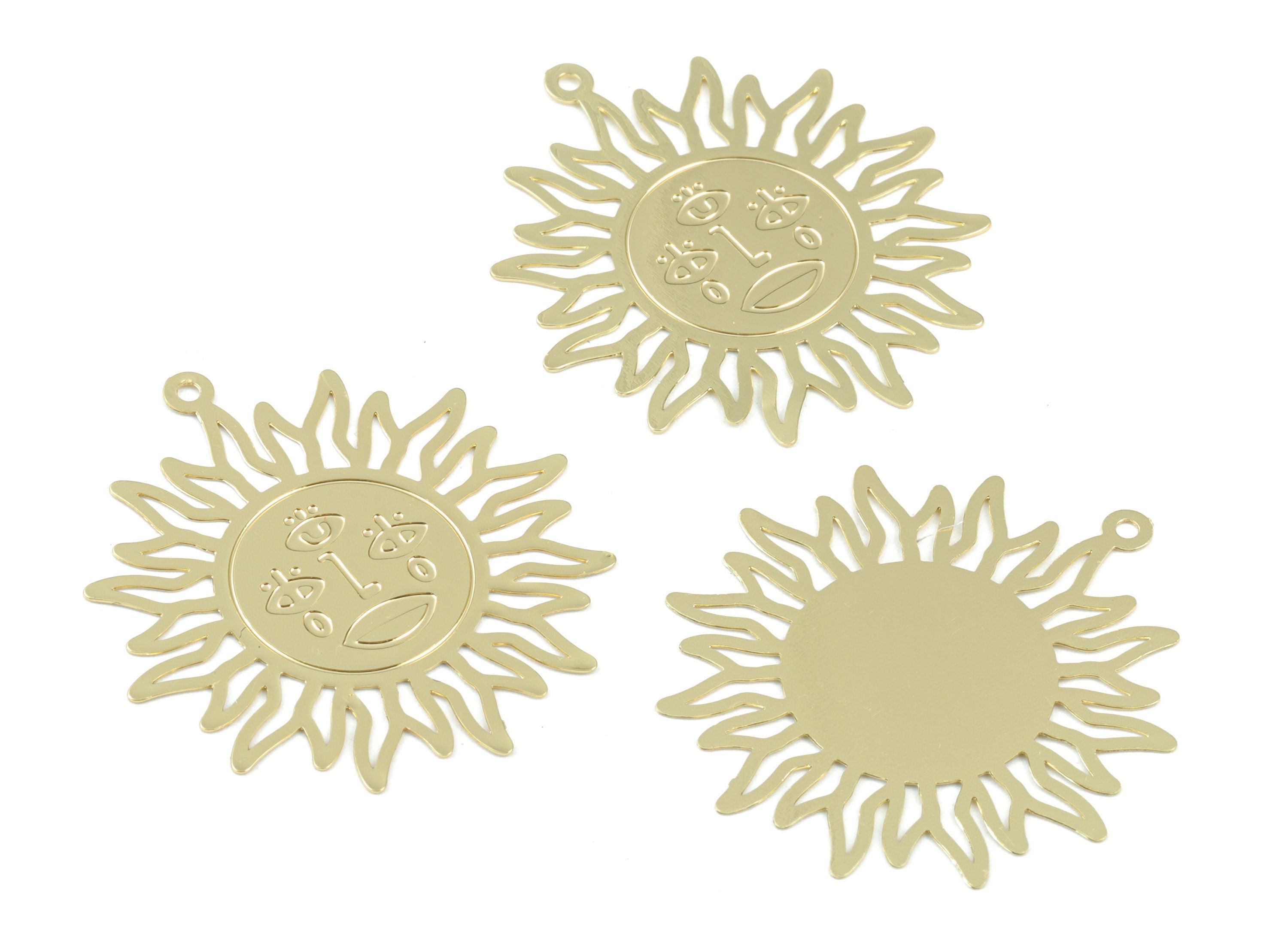 Gold Tone Plated Brass Sun Earring Charms - Brass Sun Pendant - Earring Findings - Jewelry Supplies - 37.91x33.69x0.3mm - JJB6250G - DOMEDBAZAAR