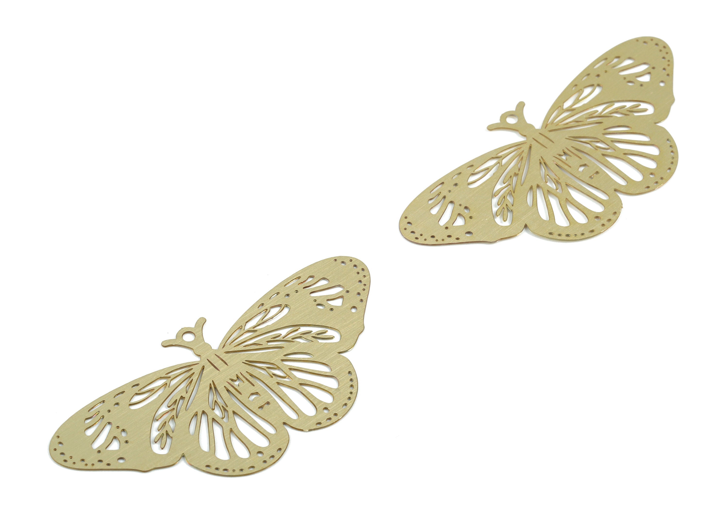 Brass Moth Earring Charms - Raw Brass Moth Pendant - Earring Findings - Jewelry Supplies - 48.58x23.38x0.28mm - JJB6524 - DOMEDBAZAAR