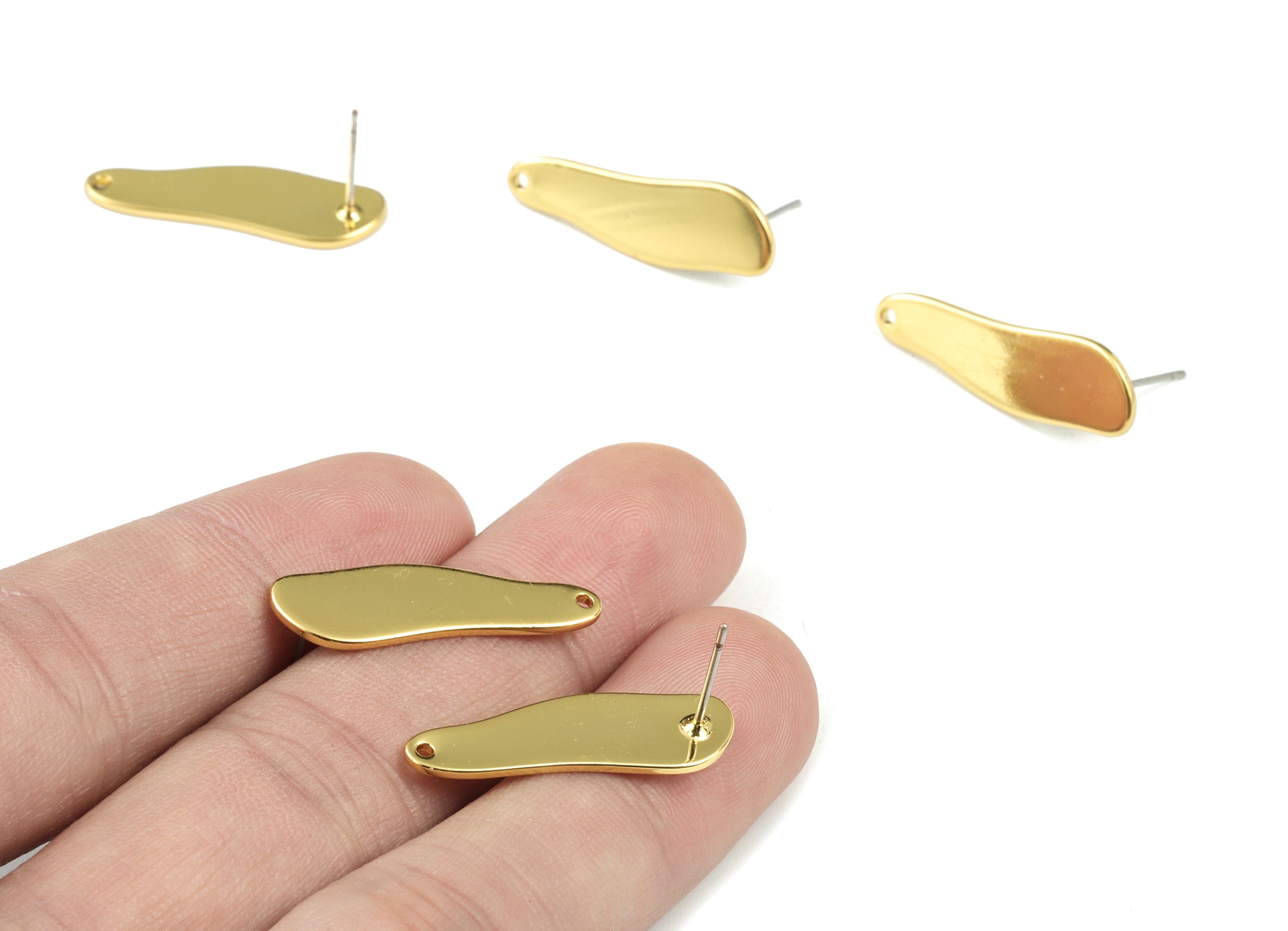 Gold Melting Brass Earring Stud - Gold Tone Plated Melting Brass Earring Post - 316 Stainless Steel - 26.65x8.21x1.15mm - PP3022G - DOMEDBAZAAR