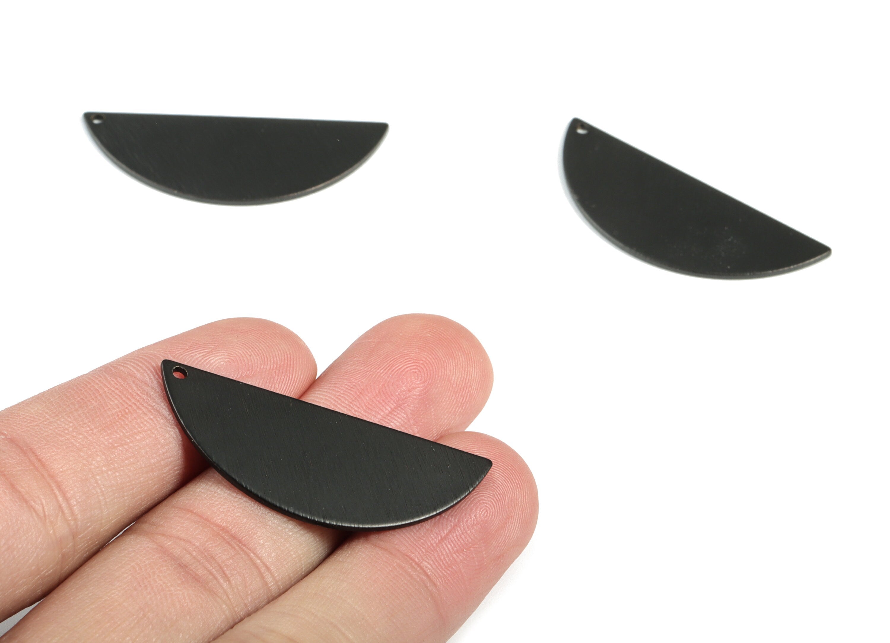 Black Semicircle Charms - Matte Black Brass Textured Half Moon Earring Charms - Jewelry Supplies - 39.18x15.46x1.04mm - PP2156B - DOMEDBAZAAR