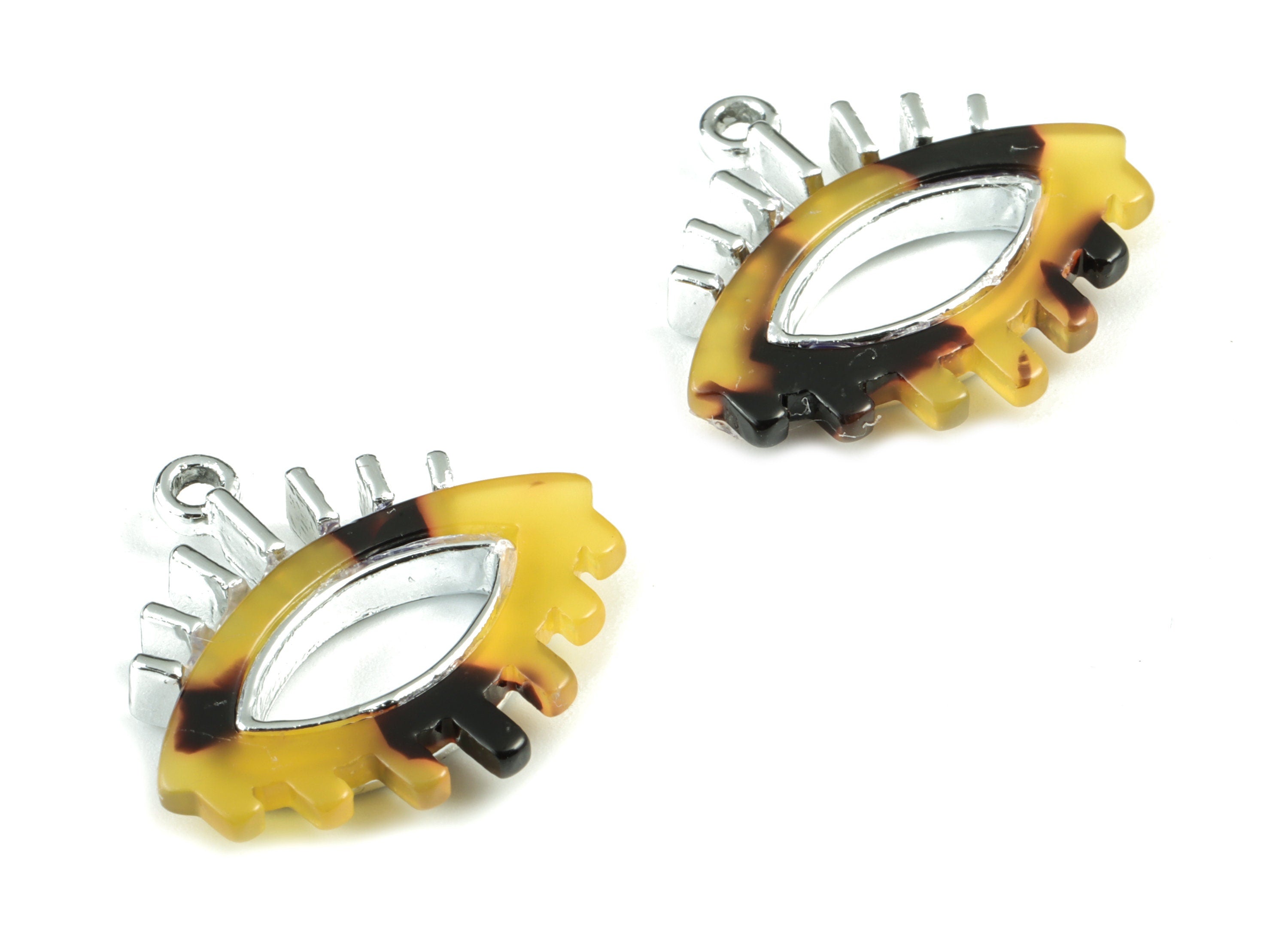Eyelash Earring Charms - Tortoise Shell Acetate Eye Charms - Silver Tone  Plated Alloy Eye Charms - 27x26x4mm - AC1847-A02S - DOMEDBAZAAR