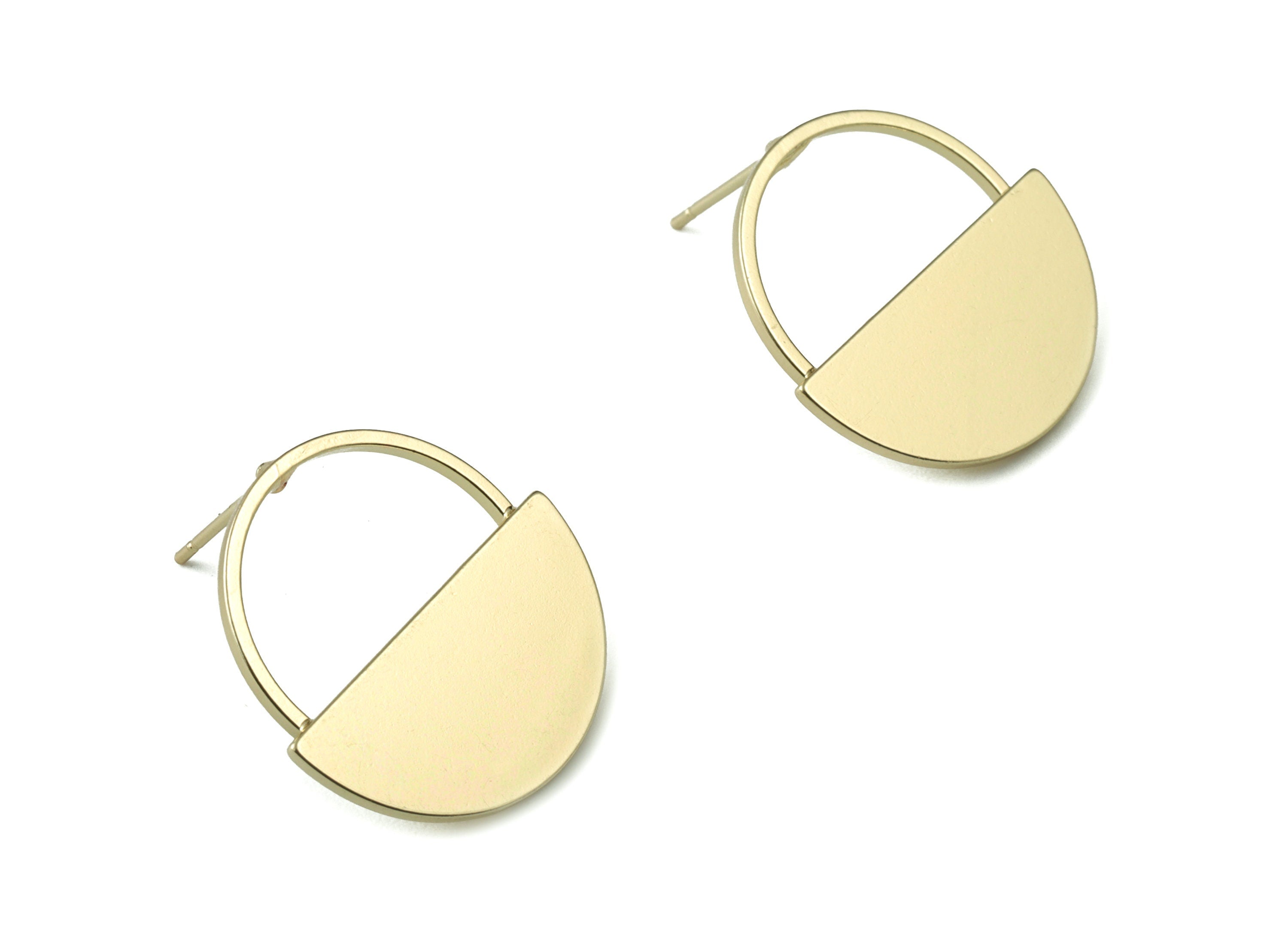 Gold Semi Circle Earring Stud - Brass Half Moon Earring Post - 316 Surgical Stainless Steel Stud - Jewelry Supplies - 22x22x2mm - PP3522G - DOMEDBAZAAR