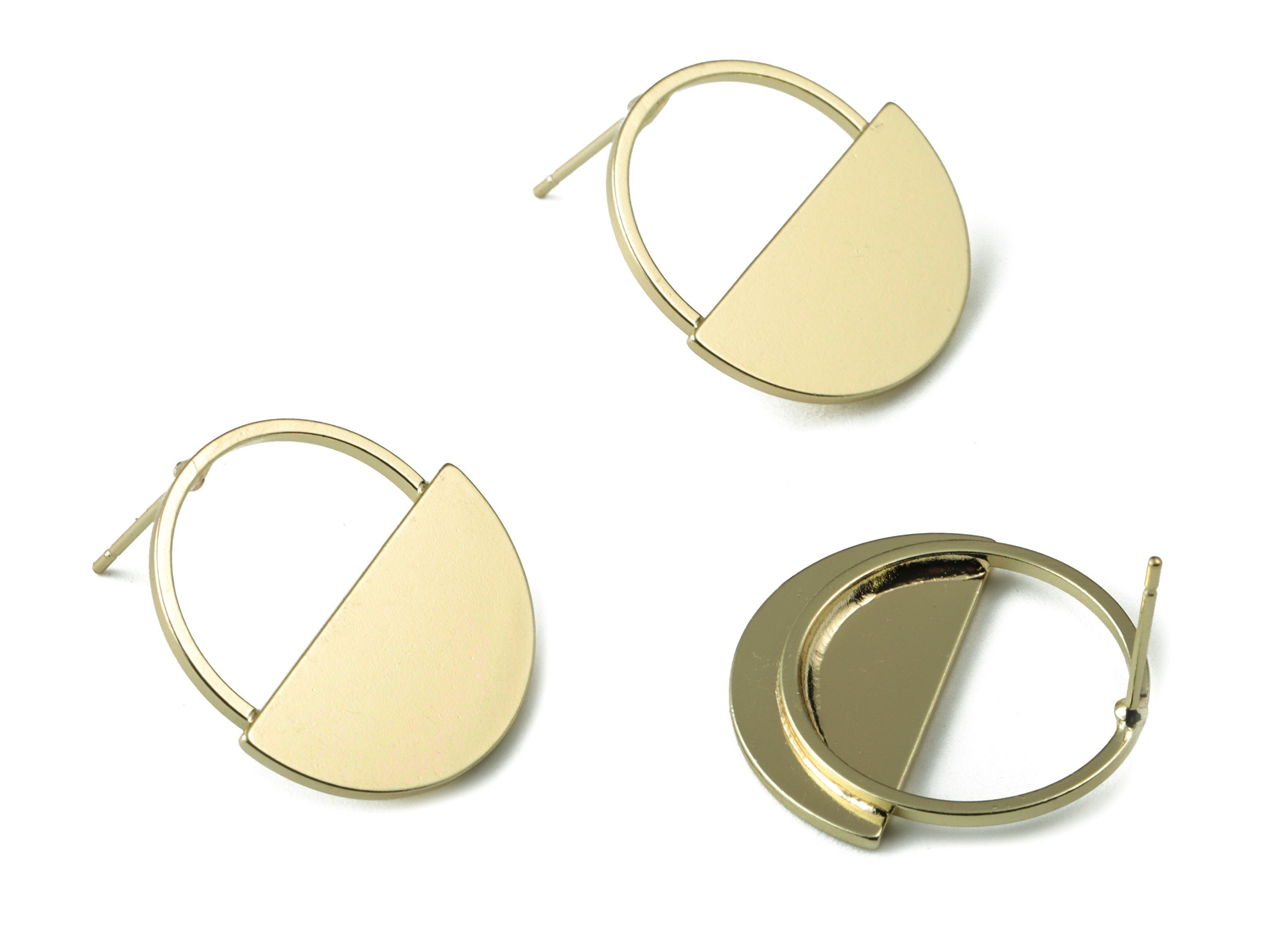 Gold Semi Circle Earring Stud - Brass Half Moon Earring Post - 316 Surgical Stainless Steel Stud - Jewelry Supplies - 22x22x2mm - PP3522G - DOMEDBAZAAR