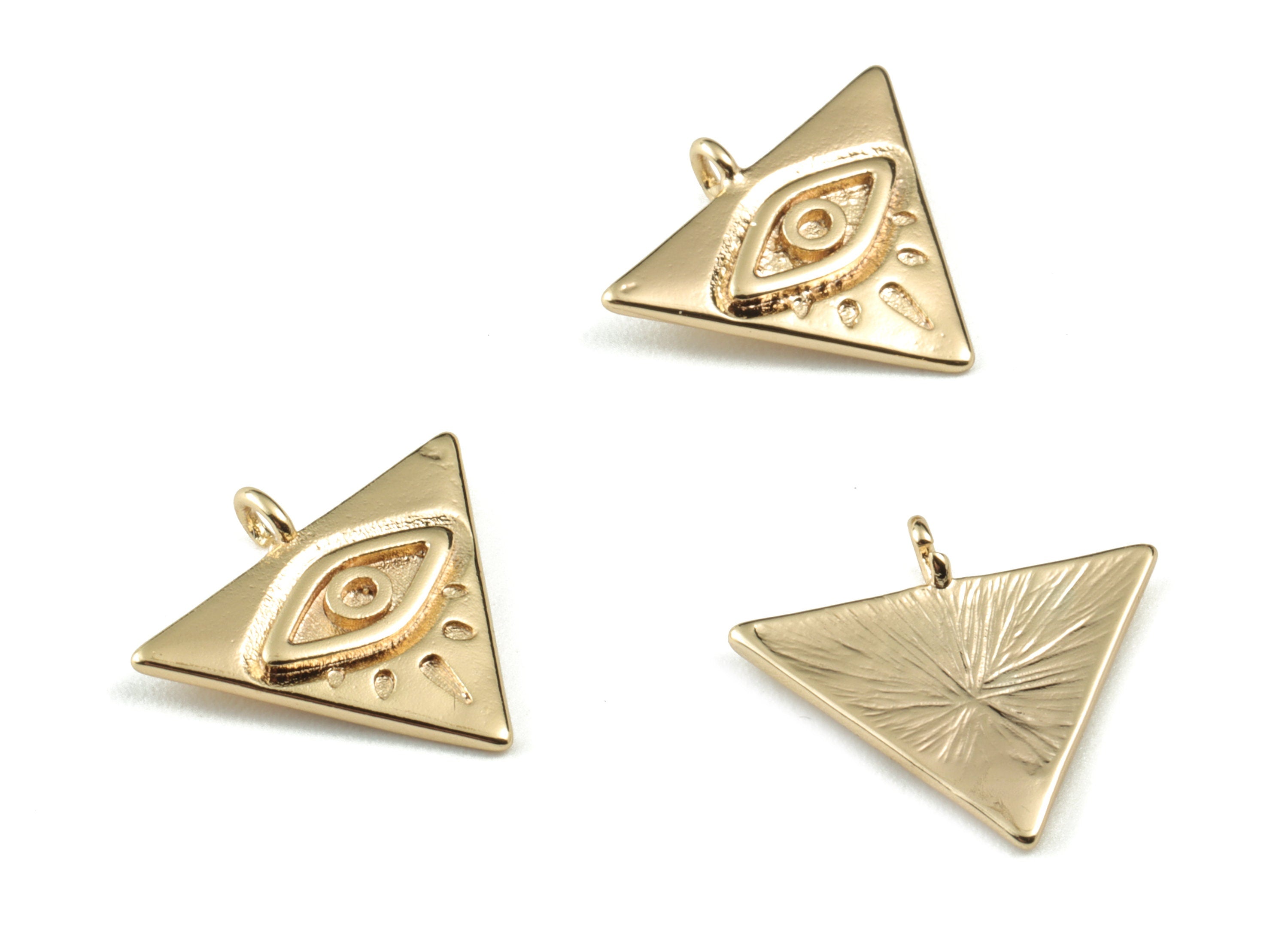 Gold Triangle Eye Earring Charms - 18K Real Gold Brass Triangle Eye Pendant - Jewelry Supplies - 16.01x14.18x1.6mm - RGP2755 - DOMEDBAZAAR