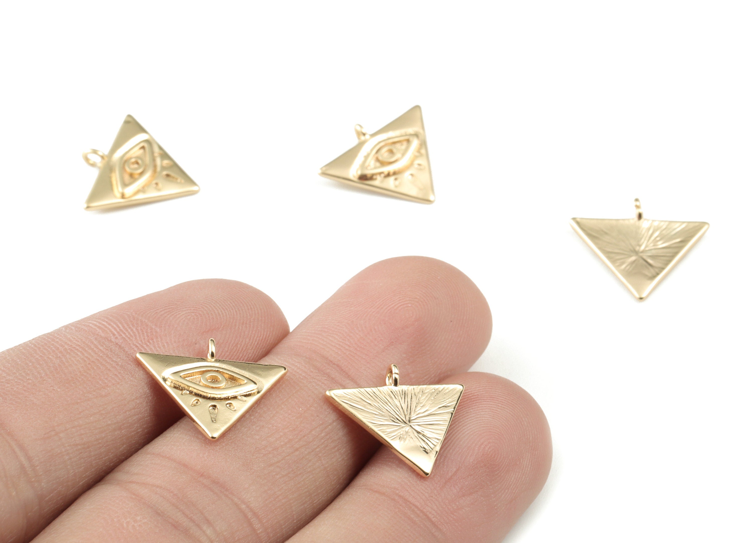 Gold Triangle Eye Earring Charms - 18K Real Gold Brass Triangle Eye Pendant - Jewelry Supplies - 16.01x14.18x1.6mm - RGP2755 - DOMEDBAZAAR