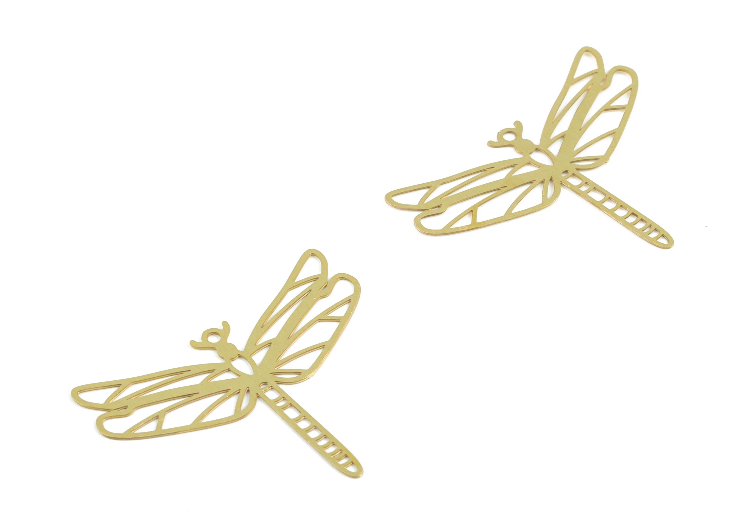 Brass Dragonfly Earring Charms - Raw Brass Dragonfly Pendant - Jewelry Supplies - 29x23x0.3mm - JJC11926 - DOMEDBAZAAR