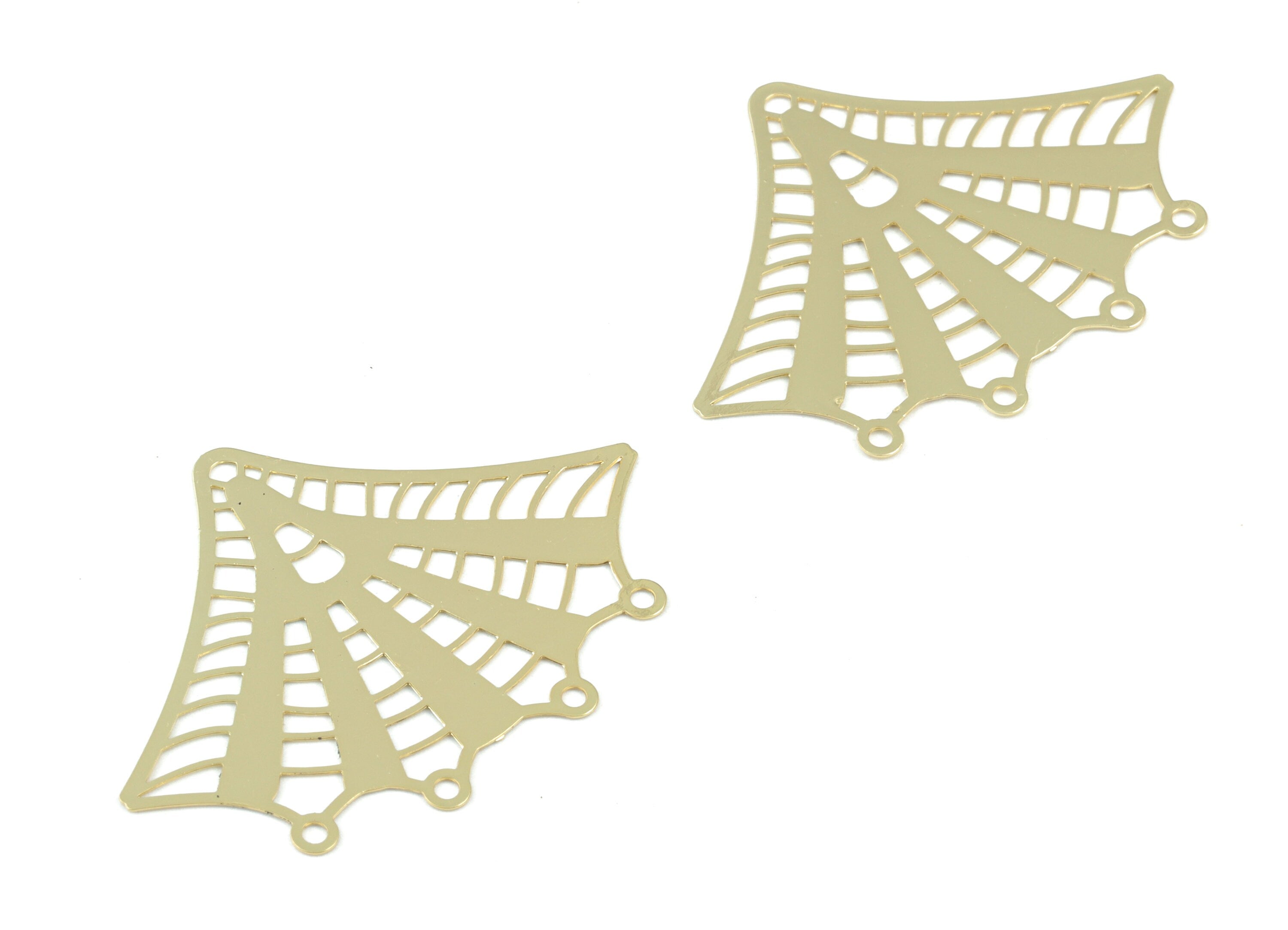 Gold Tone Plated Brass Spider Web Earring Connector - Brass Leaf Earring Charms - 4 Holes - Jewelry Supplies - 36.69x26.99x0.29mm - JJB6252G - DOMEDBAZAAR