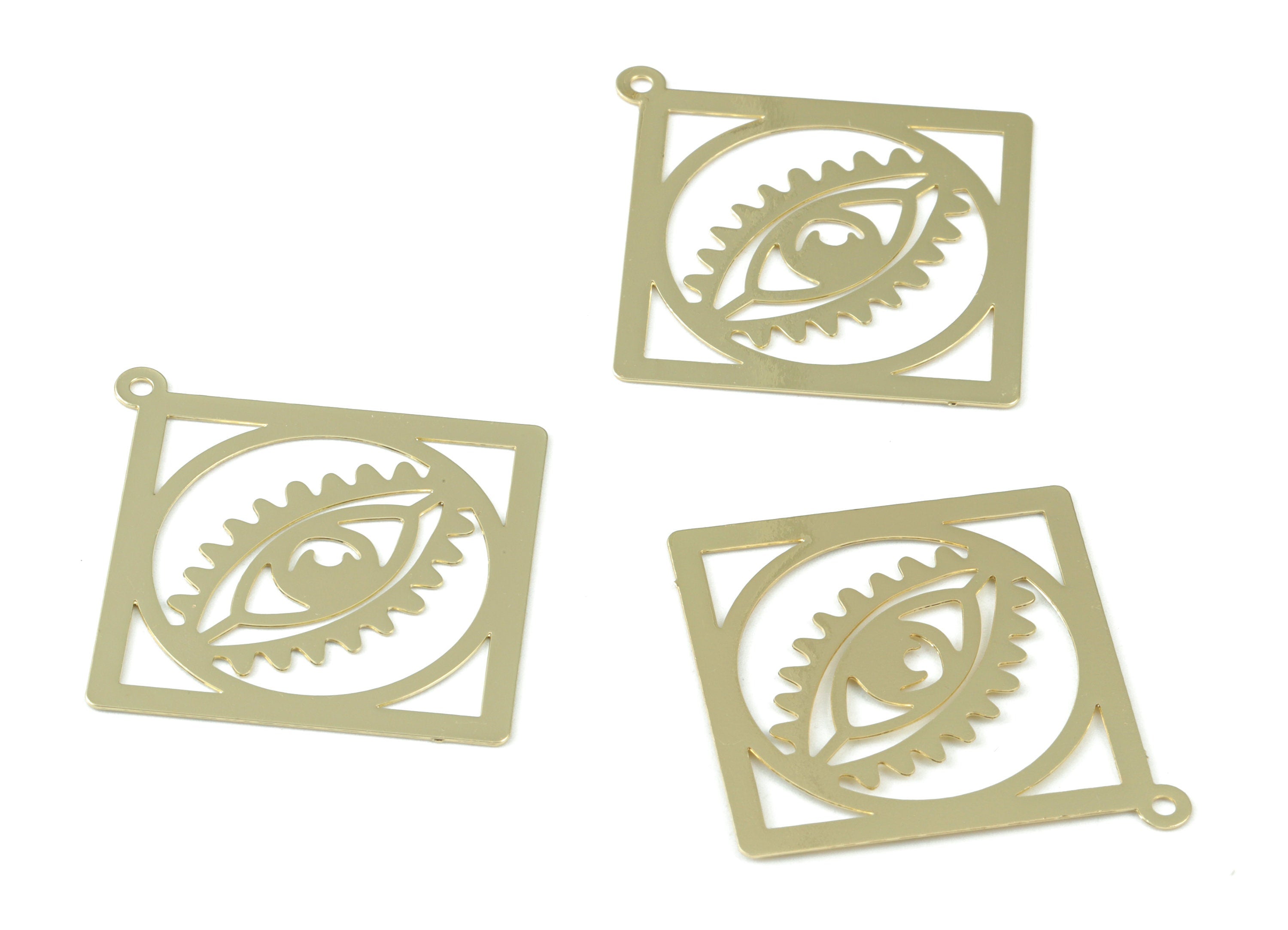 Gold Tone Plated Brass Round Eye Earring Charms - Brass Rhombus Eye Pendant - Jewelry Supplies - 37.61x35.62x0.3mm - JJB6251G - DOMEDBAZAAR