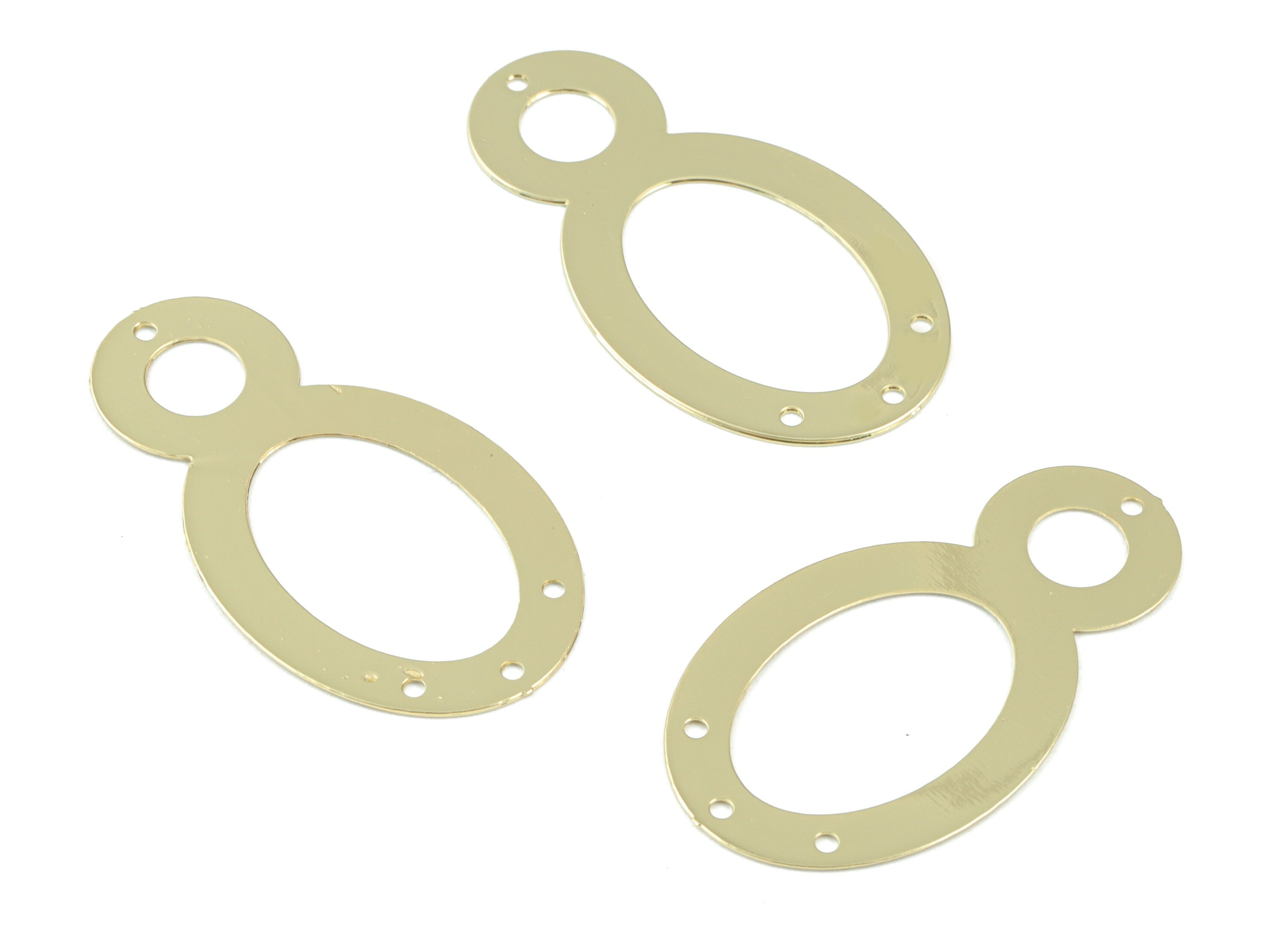 Gold Tone Plated Brass Round Circle Earrings - Brass 8 Earring Connector - 4 Holes - Jewelry Supplies - 33.75x18.69x0.3mm - JJB6254G - DOMEDBAZAAR