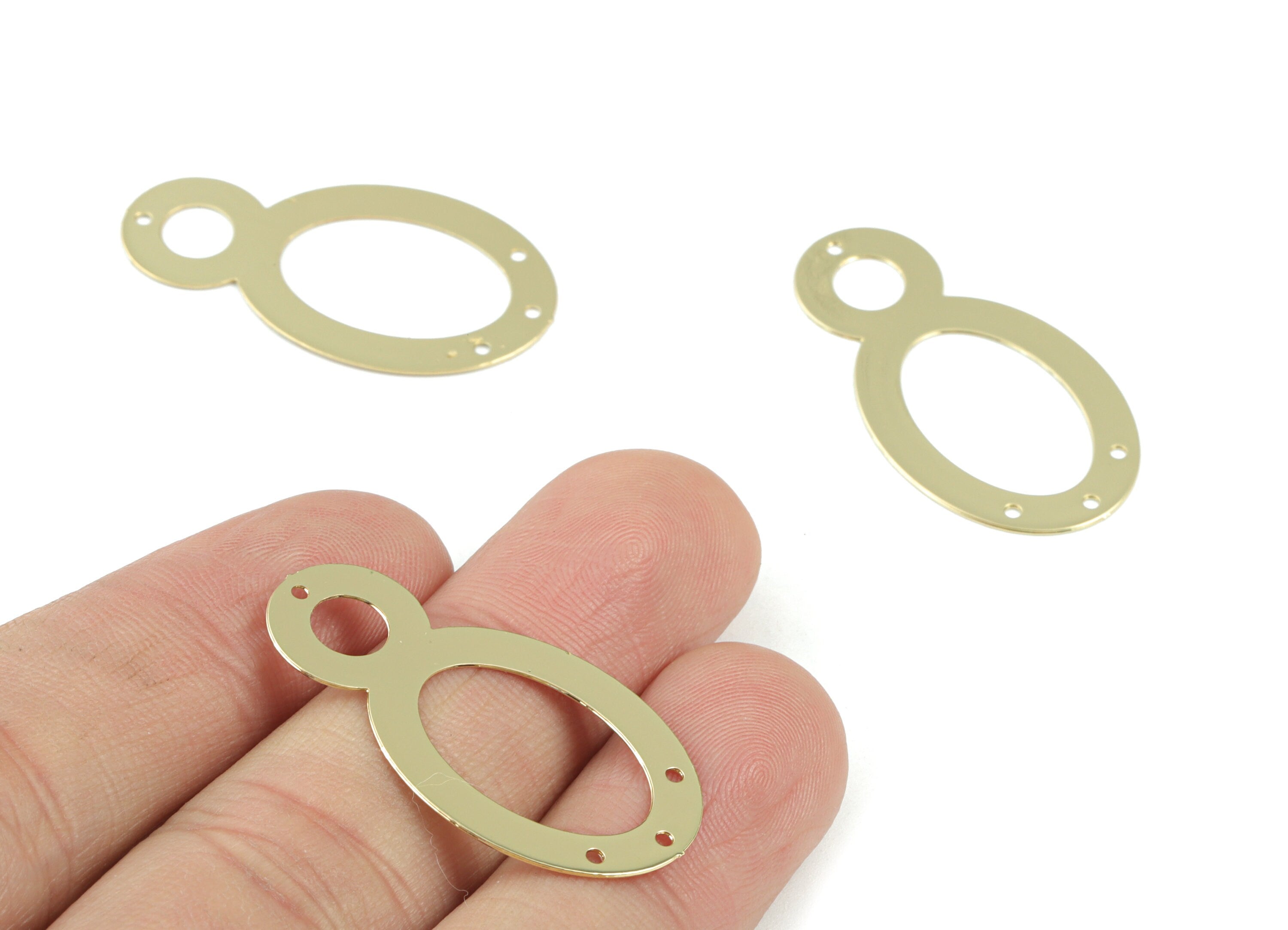 Gold Tone Plated Brass Round Circle Earrings - Brass 8 Earring Connector - 4 Holes - Jewelry Supplies - 33.75x18.69x0.3mm - JJB6254G - DOMEDBAZAAR