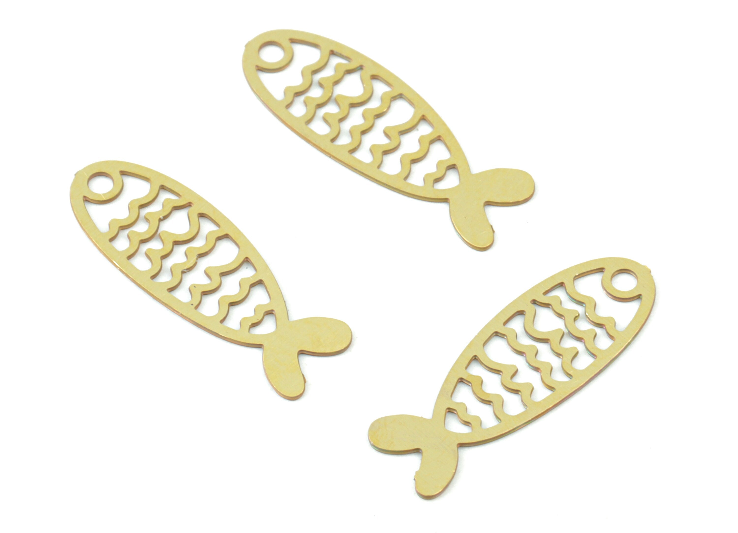 Brass Fish Earring Charms - Raw Brass Fish Pendant - Earring Findings - Jewelry Supplies - 16.63x5.77x0.28mm - JJC11989 - DOMEDBAZAAR