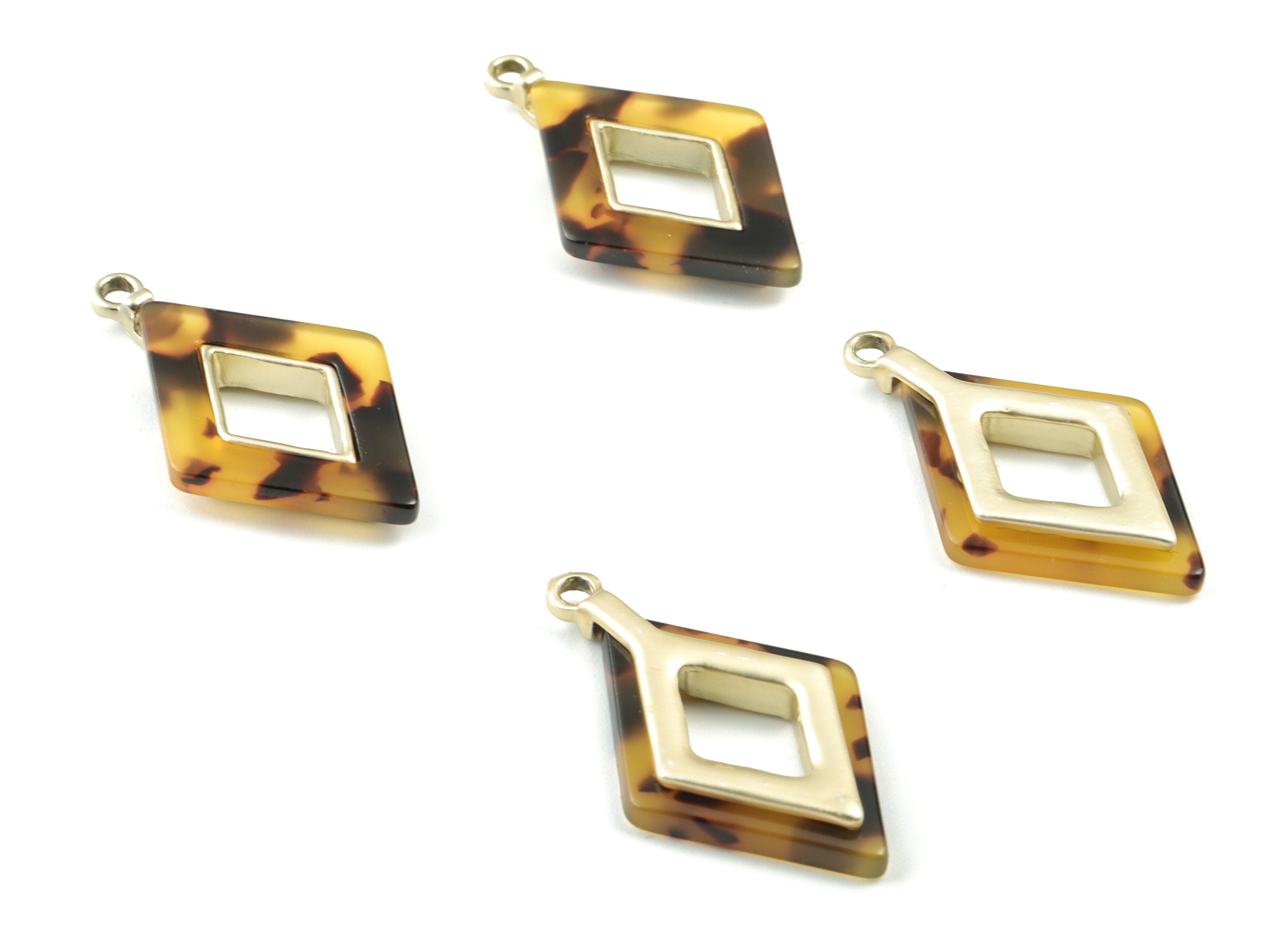 Acetate Alloy Rhombus Earring Charm - Rose Alloy Tortoise Shell Charms - Tortoise Shell Rhombus Pendant - 33.79x20.41x4.05mm - AC1185-A02MG - DOMEDBAZAAR