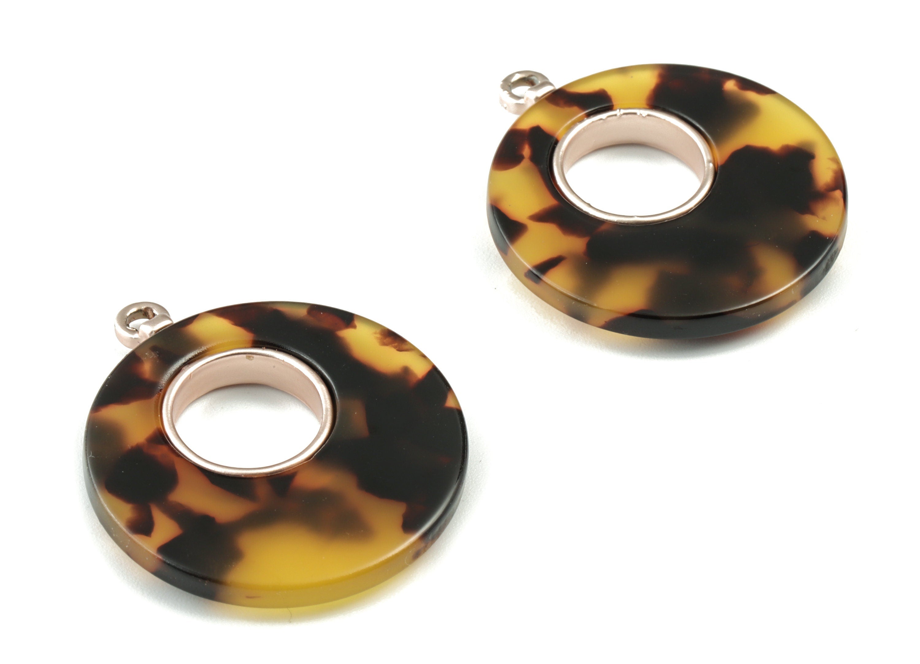 Acetate Alloy Round Earring Charm - Matte Rose Alloy Tortoise Shell Charms - Tortoise Shell Circle Pendant - 33.2x28.7x4.5mm - AC1186-A02MR - DOMEDBAZAAR