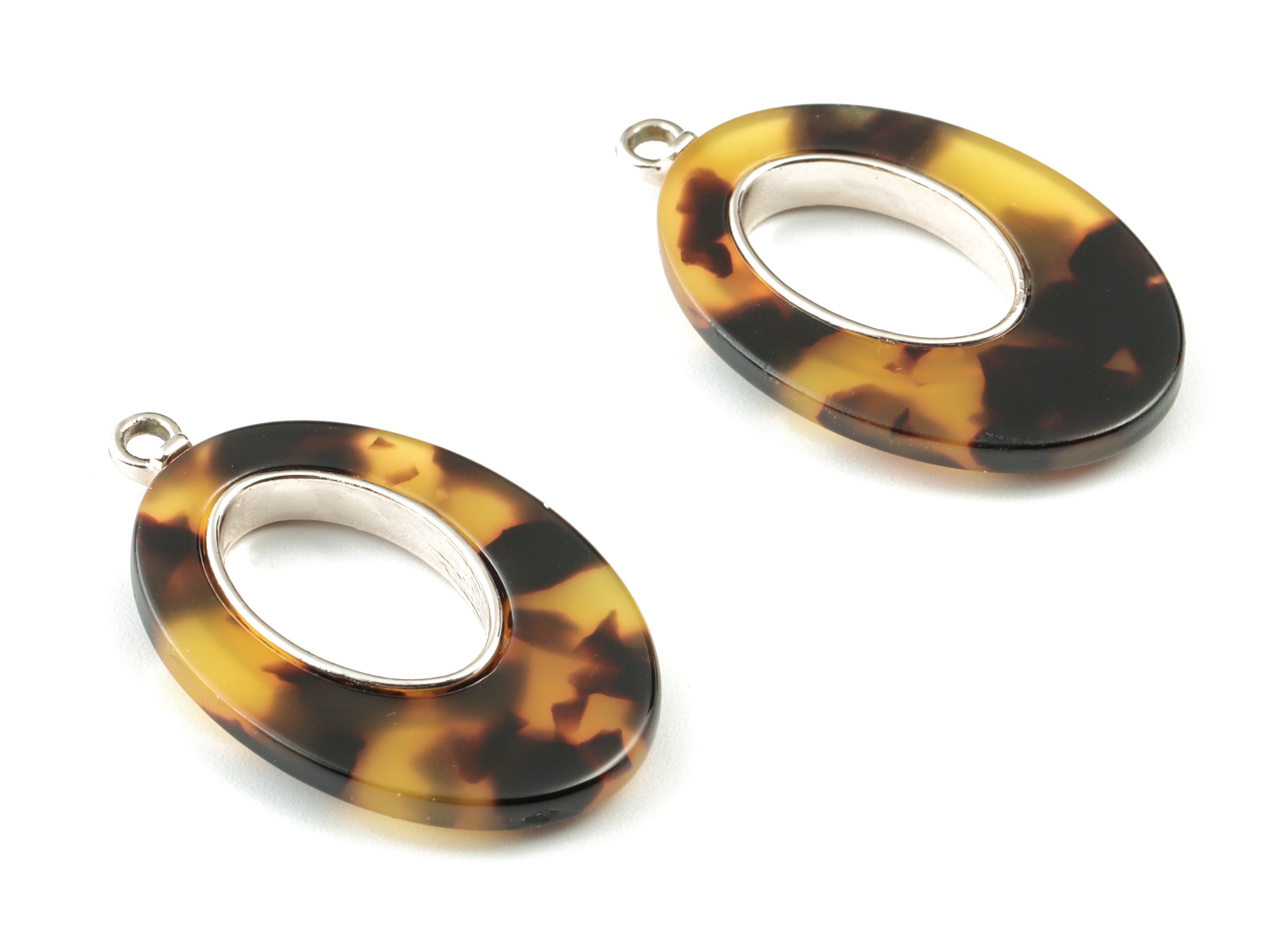 Acetate Alloy Drop Earring Charms - Rose Alloy Frame Tortoise Shell Charms - Tortosise Marquise  Pendant - 35.73x21.73x4.15mm - AC1183-A02R - DOMEDBAZAAR