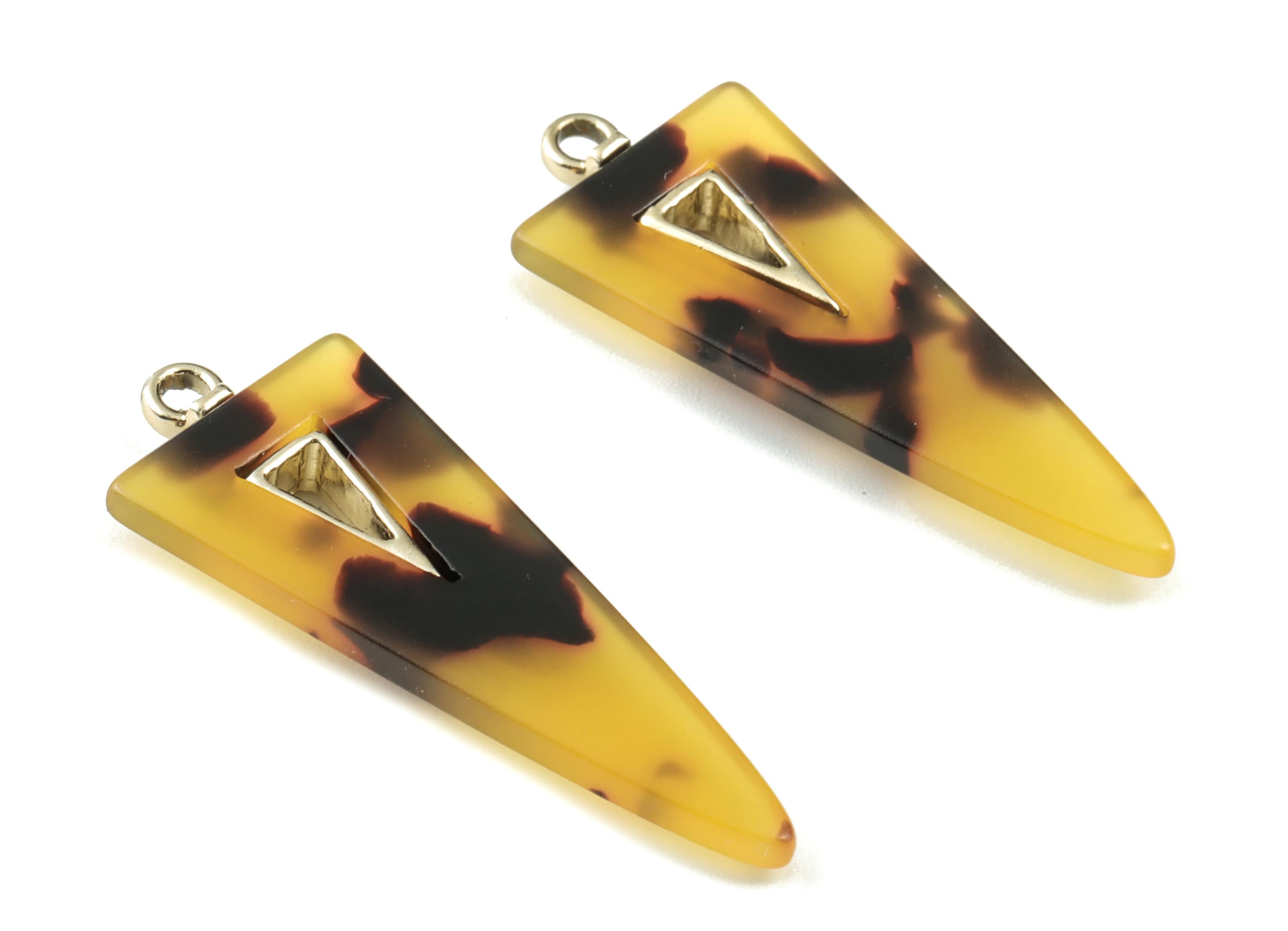 Acetate Alloy Triangle Earring Charm - Gold Alloy Frame Acetate Charms - Tortoise Shell Triangle Pendant - 41.67x16.13x4.05mm - AC1845-A02G - DOMEDBAZAAR