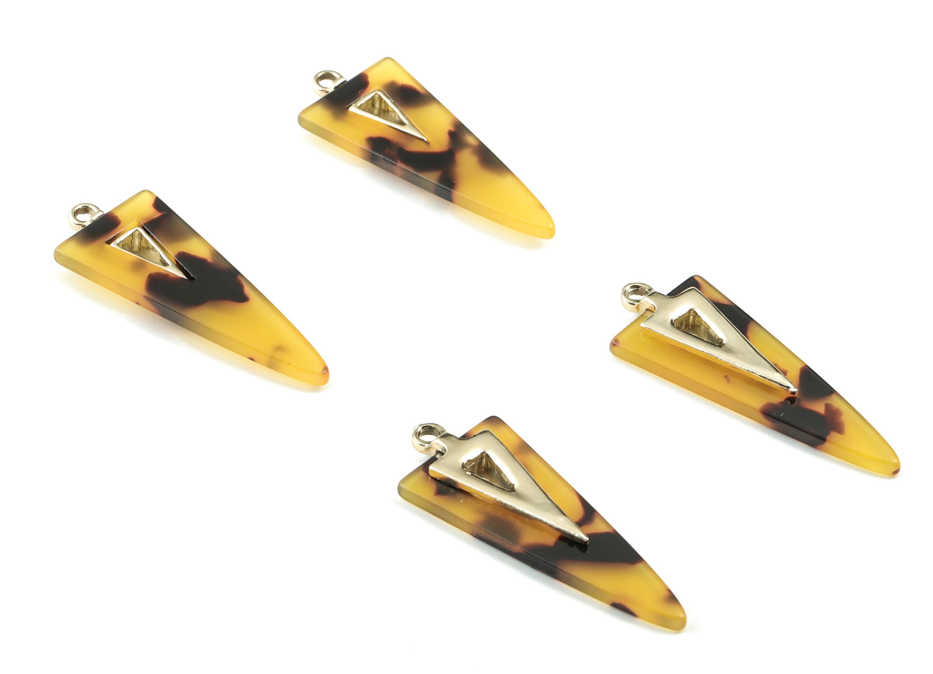 Acetate Alloy Triangle Earring Charm - Gold Alloy Frame Acetate Charms - Tortoise Shell Triangle Pendant - 41.67x16.13x4.05mm - AC1845-A02G - DOMEDBAZAAR