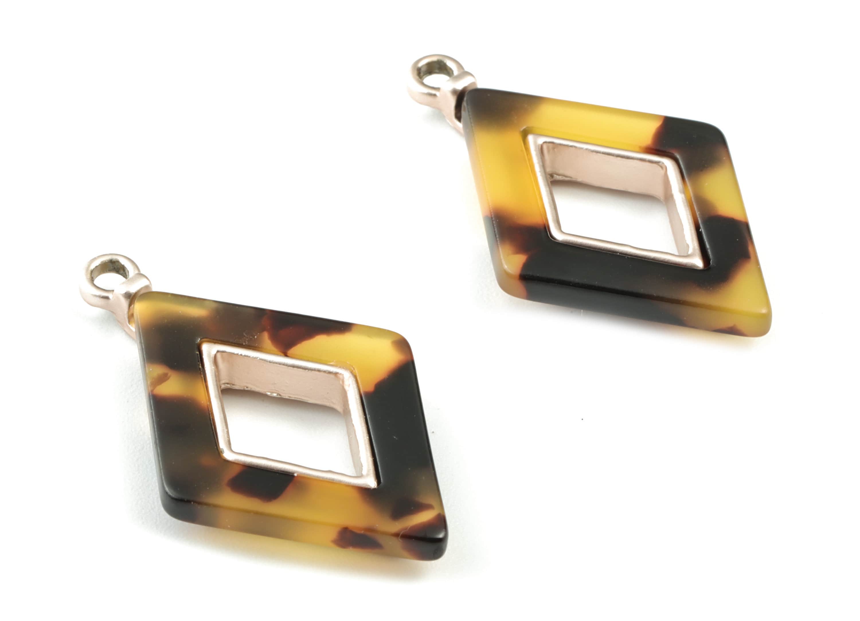 Acetate Alloy Rhombus Earring Charm - Matte Rose Alloy Tortoise Shell Charms - Tortoise Shell Rhombus Pendant - 33.79x20x4mm - AC1185-A02MR - DOMEDBAZAAR