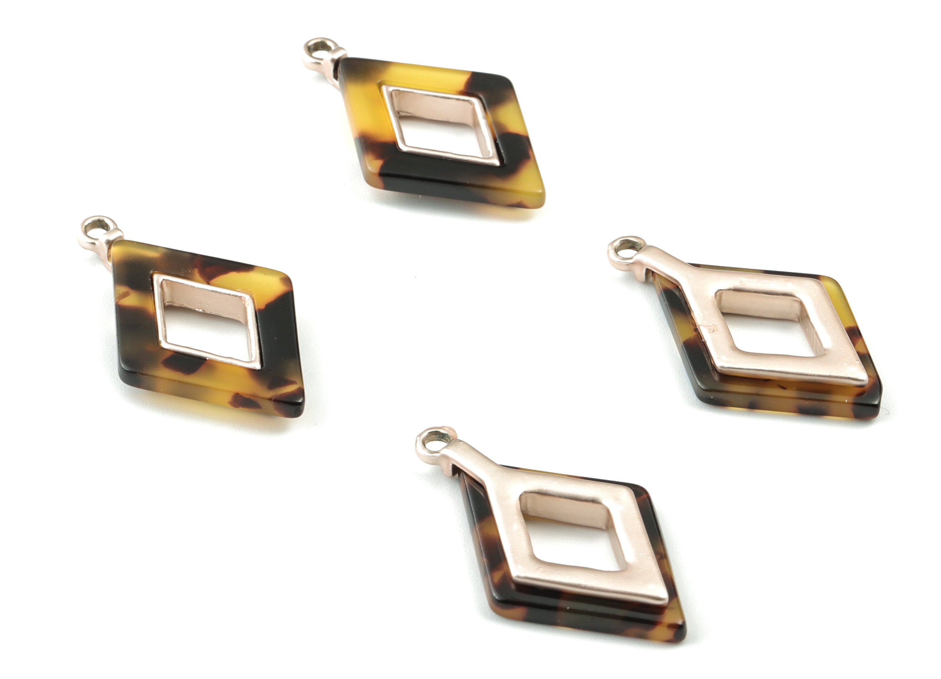 Acetate Alloy Rhombus Earring Charm - Matte Rose Alloy Tortoise Shell Charms - Tortoise Shell Rhombus Pendant - 33.79x20x4mm - AC1185-A02MR - DOMEDBAZAAR