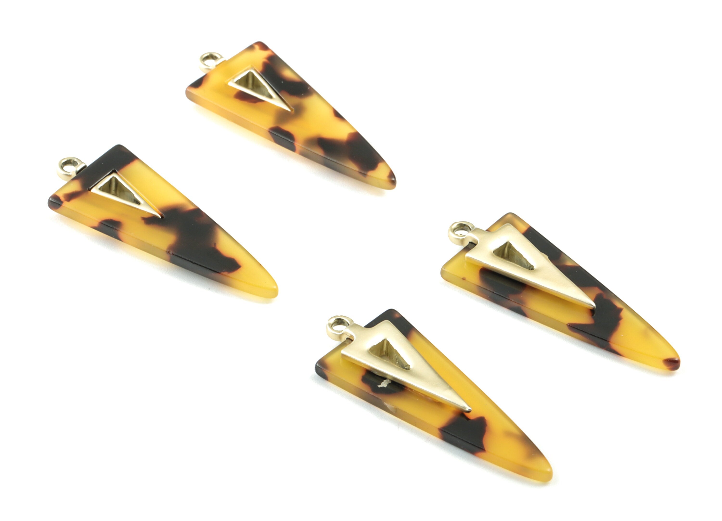 Acetate Alloy Triangle Earring Charm - Matte Gold Alloy Frame Acetate Charms - Tortoise Shell Triangle Pendant - 41.67x16x4mm - AC1845-A02MG - DOMEDBAZAAR