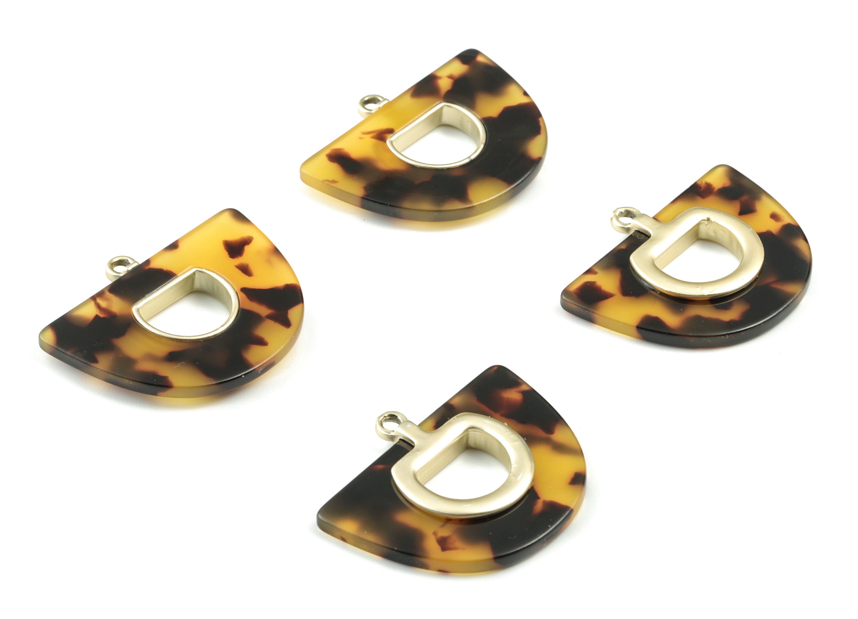 Acetate Semi circle Earring Charm - Matte Gold Alloy Frame Tortoise Shell Acetate Half Moon Pendant - 39.88x28.57x3.99mm - AC2148-A02MG - DOMEDBAZAAR