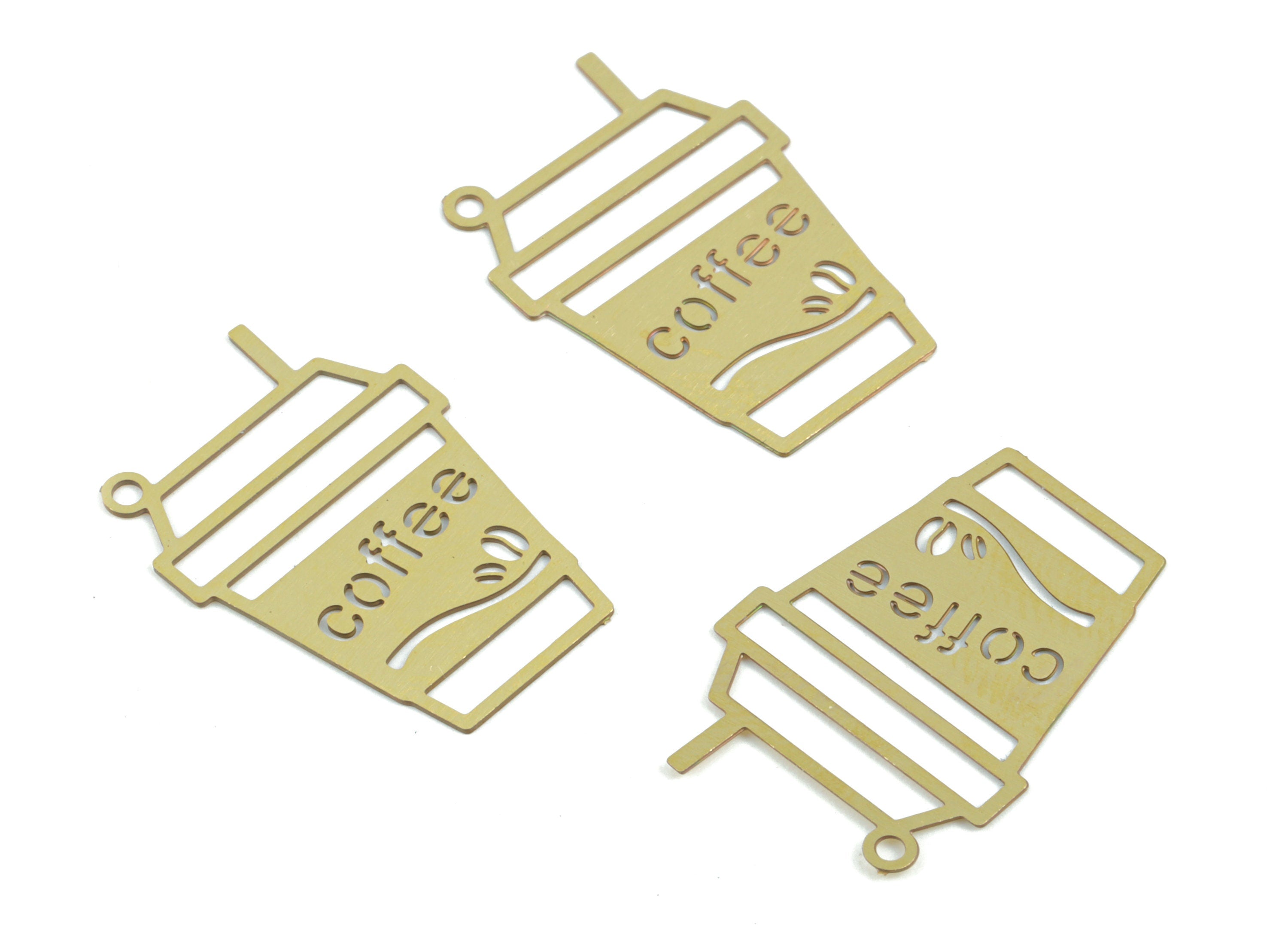 Brass Coffee Paper Cup Earring Charms - Raw Brass Paper Cup Coffee Pendant - Jewelry Supplies - 21.33x19.12x0.28mm - JJC11984 - DOMEDBAZAAR