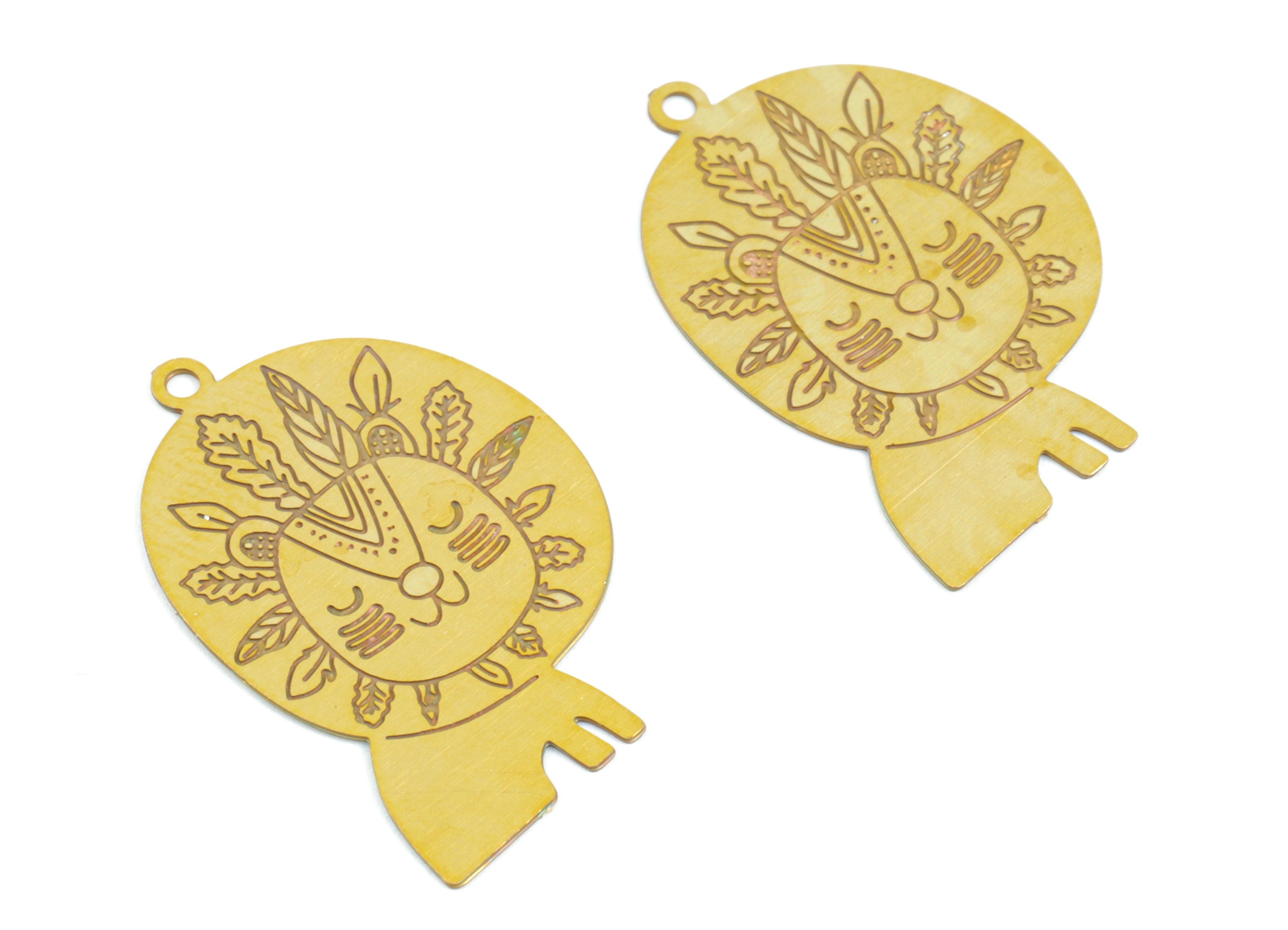 Brass Lion Earring Charms - Raw Brass Lion Earrings - Earring Findings - Jewelry Supplies - 23.33x16.17x0.29mm - JJC12001 - DOMEDBAZAAR