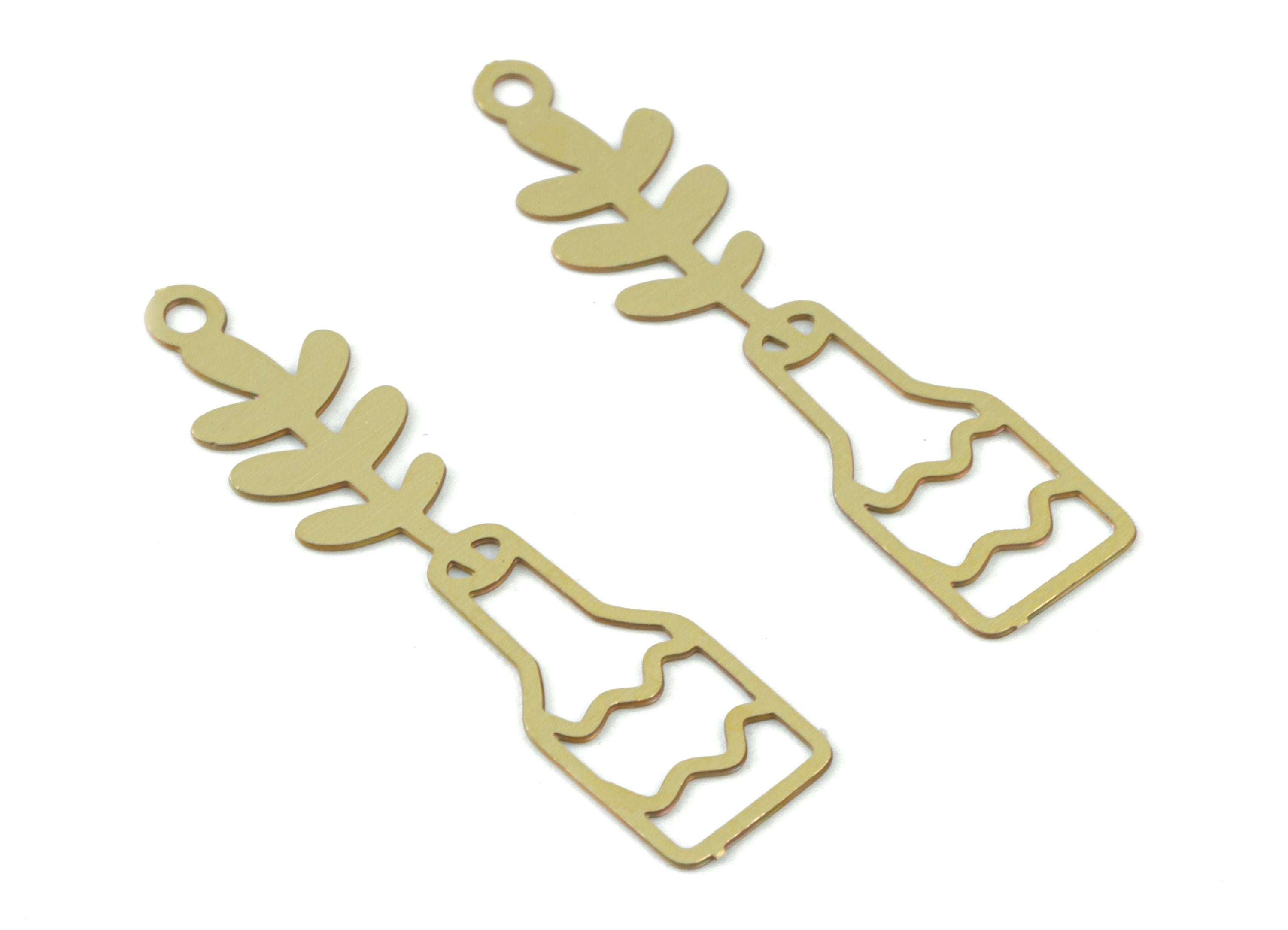 Brass Flower Bottle Earring Charms - Raw Brass Bottle Leaf Earring Charms - Earring Findings - Jewelry Supplies - 25x6.34x0.28mm - JJC12012 - DOMEDBAZAAR