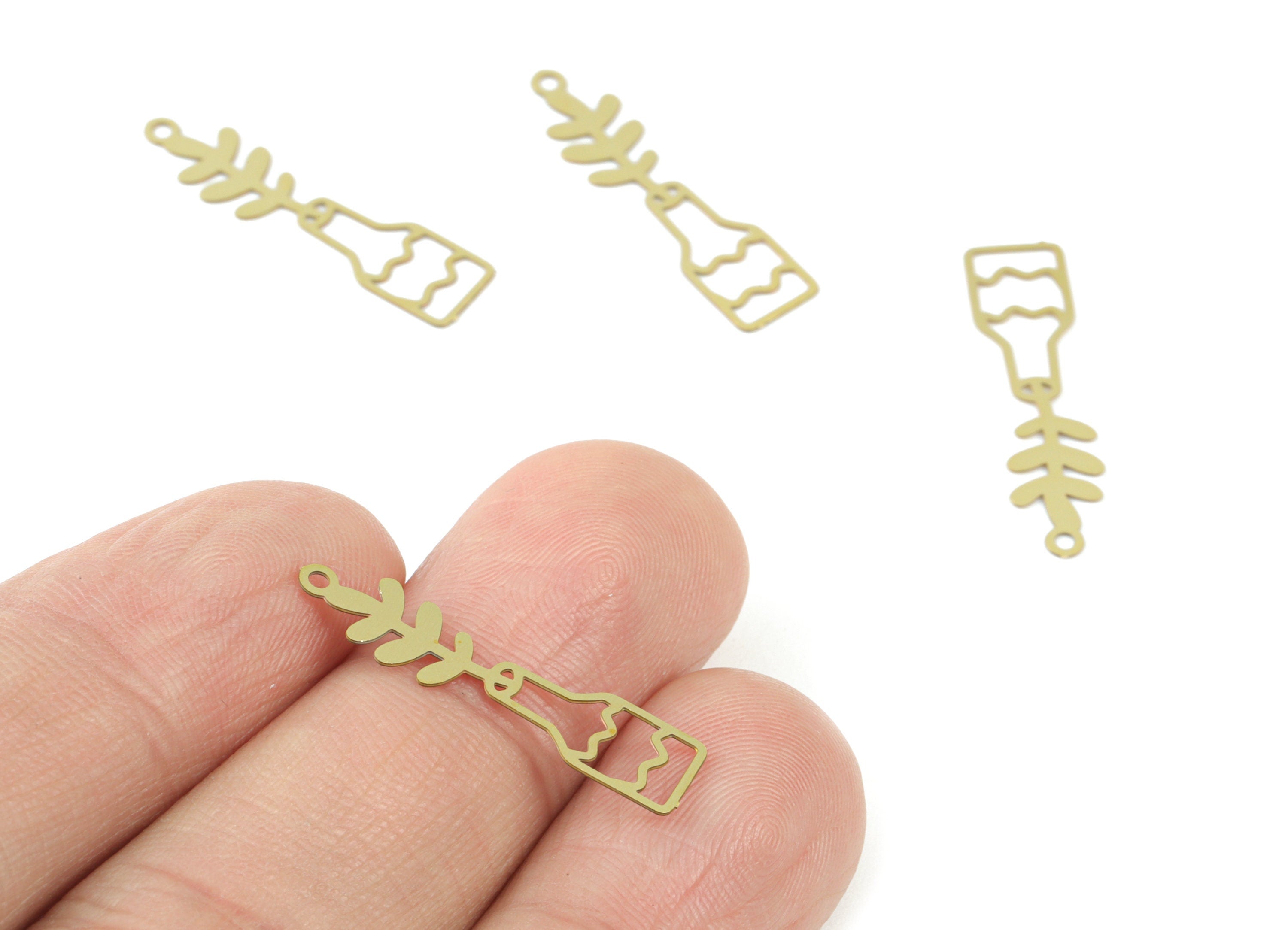 Brass Flower Bottle Earring Charms - Raw Brass Bottle Leaf Earring Charms - Earring Findings - Jewelry Supplies - 25x6.34x0.28mm - JJC12012 - DOMEDBAZAAR