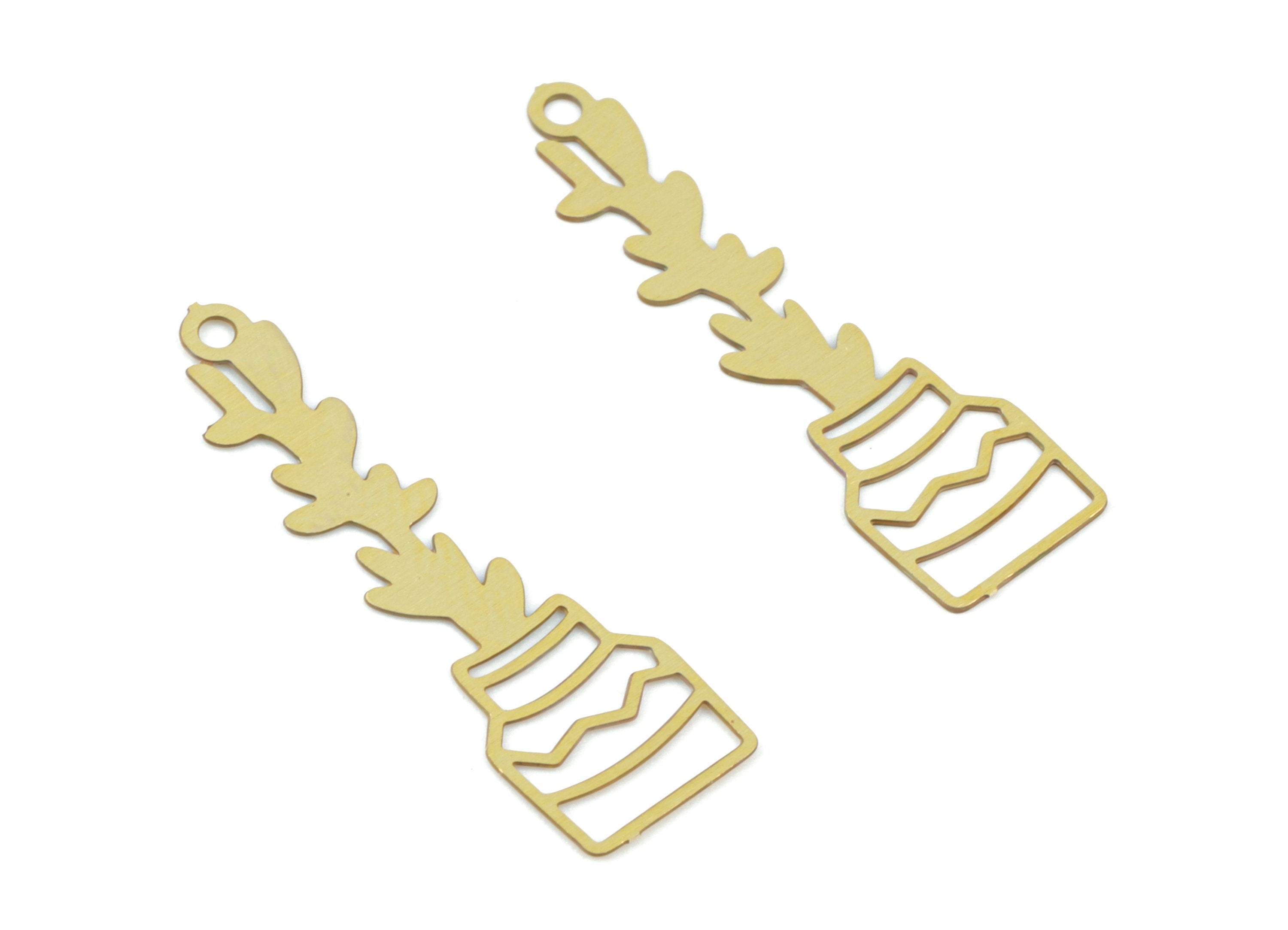 Brass Flower Bottle Earring Charms - Raw Brass Bottle Leaf Earring Charms - Earring Findings - Jewelry Supplies - 24.4x7.3x0.28mm - JJC12013 - DOMEDBAZAAR