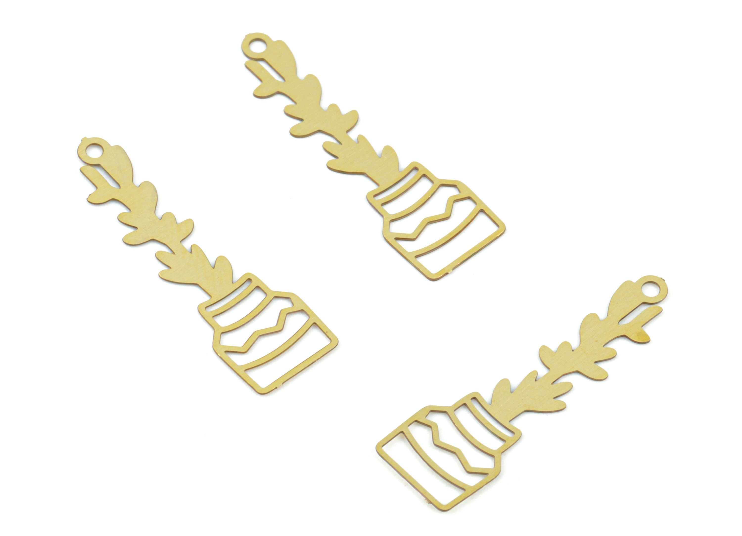 Brass Flower Bottle Earring Charms - Raw Brass Bottle Leaf Earring Charms - Earring Findings - Jewelry Supplies - 24.4x7.3x0.28mm - JJC12013 - DOMEDBAZAAR