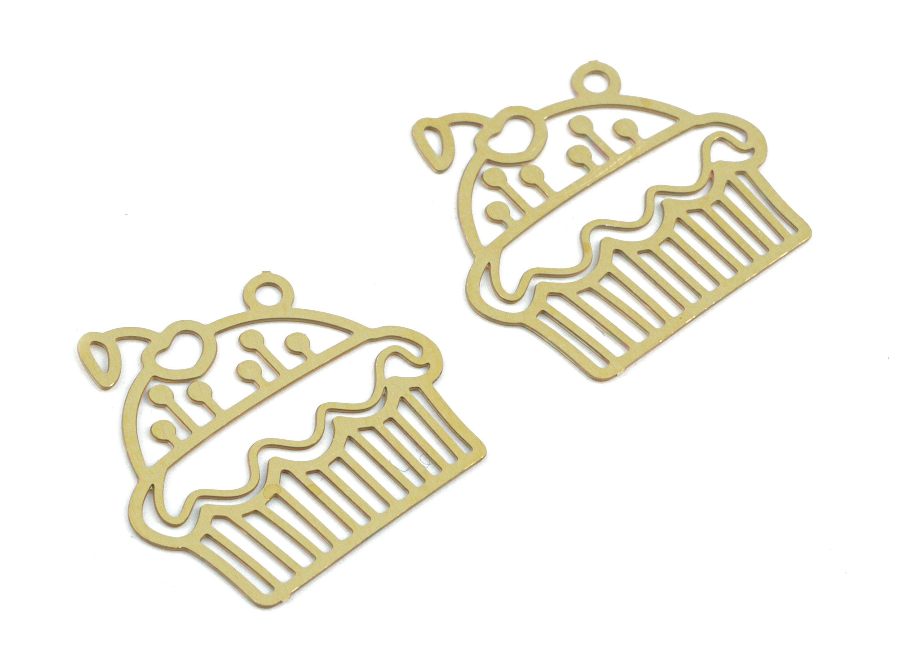 Brass Cup Cake Earring Charms - Raw Brass Cup Cake Earrings - Earring Findings - Jewelry Supplies - 17.01x16.58x0.29mm - JJC11991 - DOMEDBAZAAR