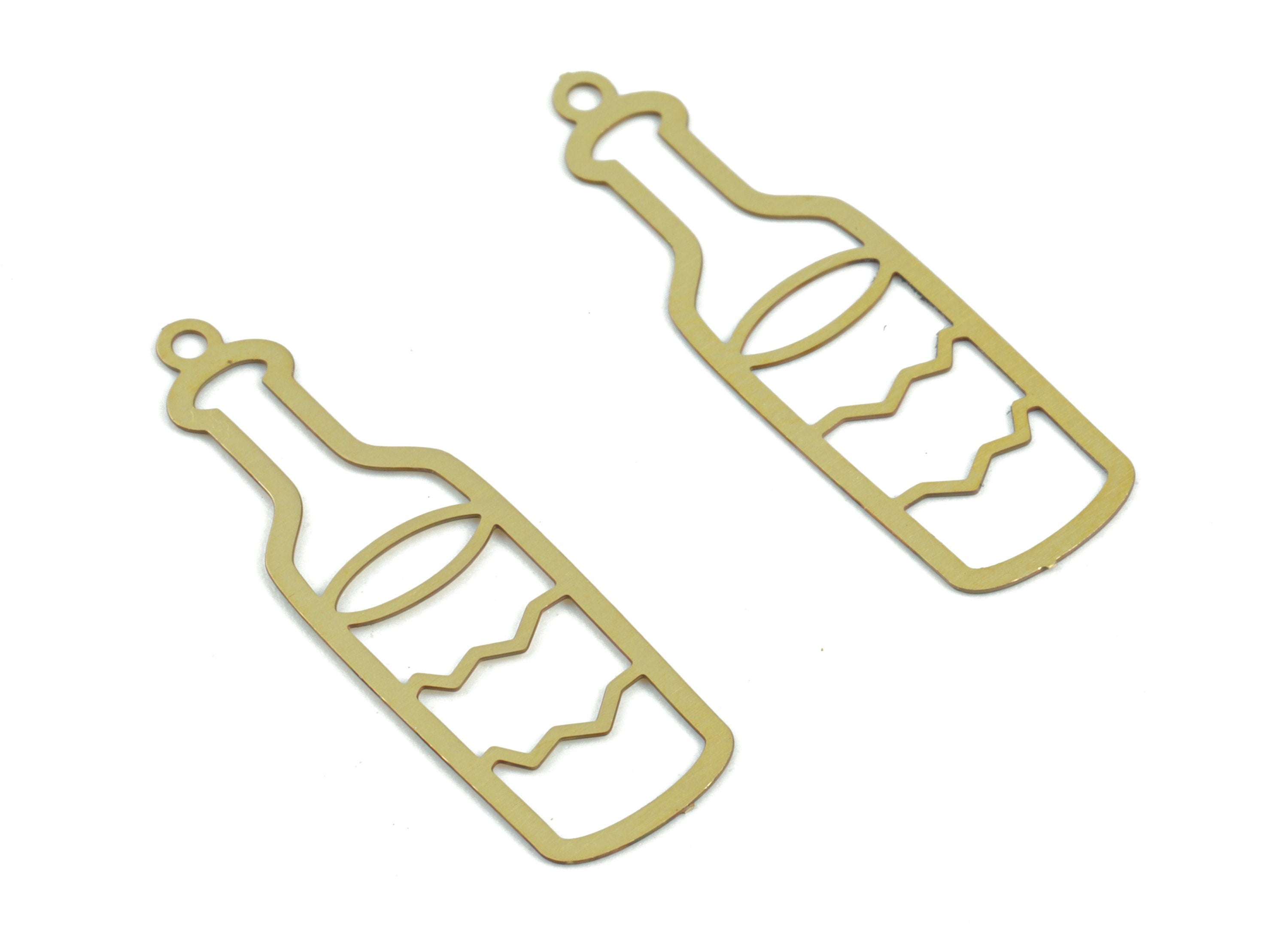 Brass Bottle Earring Charms - Raw Brass Bottle Pendant - Earring Findings - Jewelry Supplies - 27.35x8.7x0.28mm - JJC11982 - DOMEDBAZAAR