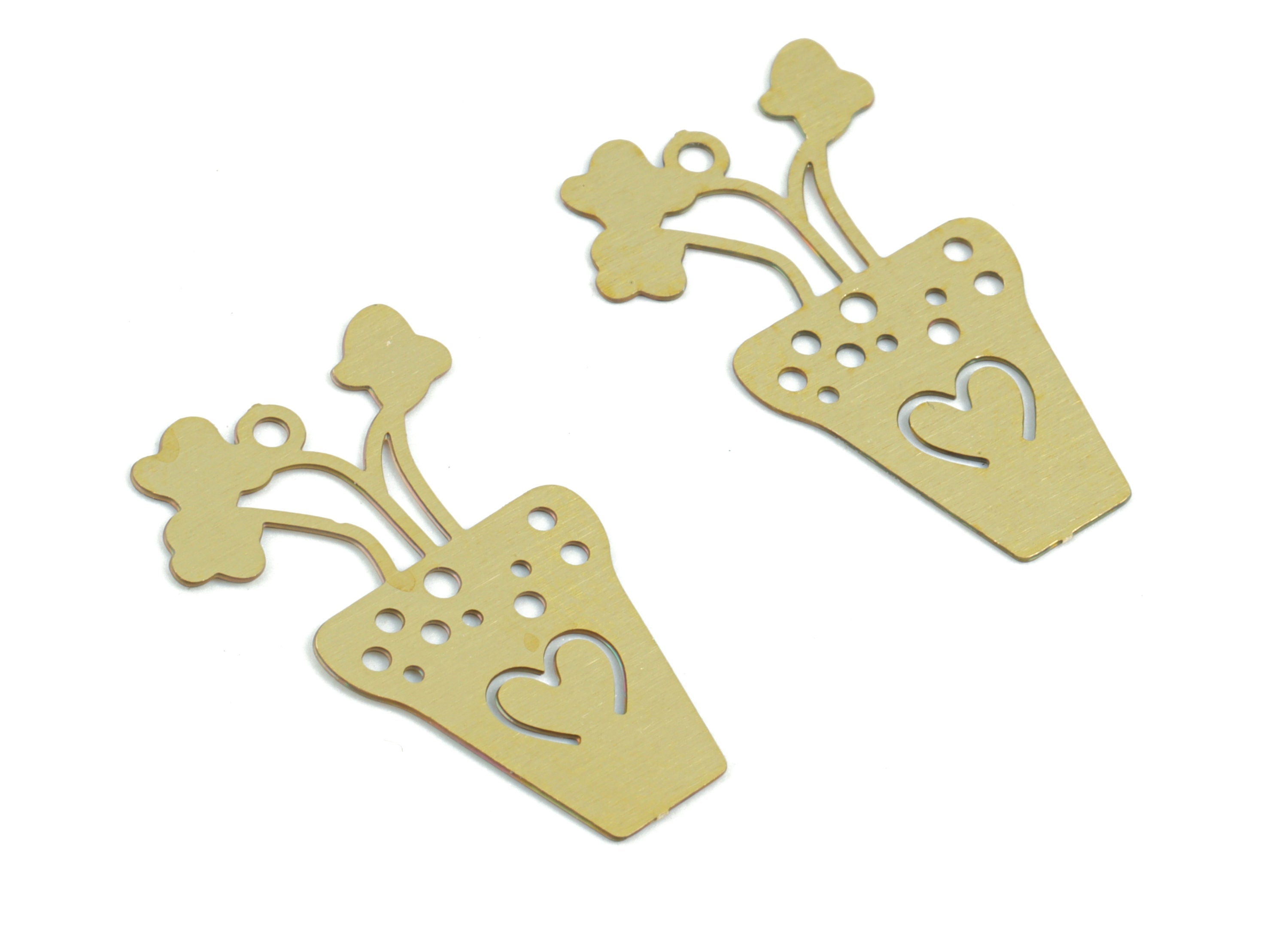 Brass Flower Pot Earring Charms - Raw Brass Pot Flower Pendant - Earring Findings - Jewelry Supplies - 22.27x13.51x0.29mm - JJC12016 - DOMEDBAZAAR