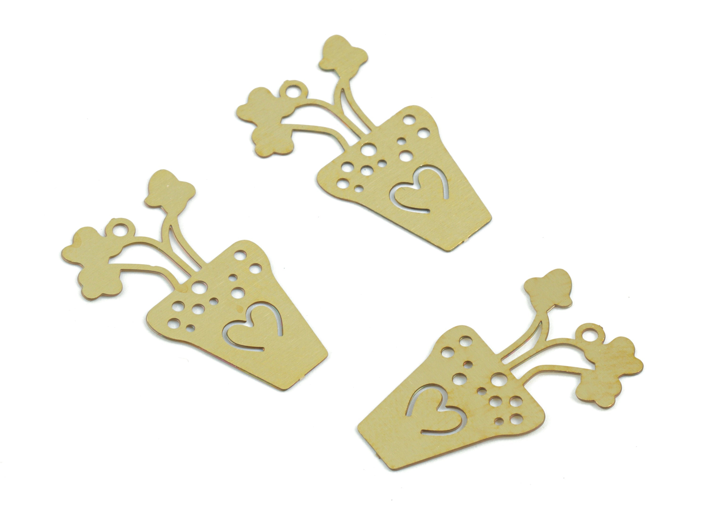 Brass Flower Pot Earring Charms - Raw Brass Pot Flower Pendant - Earring Findings - Jewelry Supplies - 22.27x13.51x0.29mm - JJC12016 - DOMEDBAZAAR