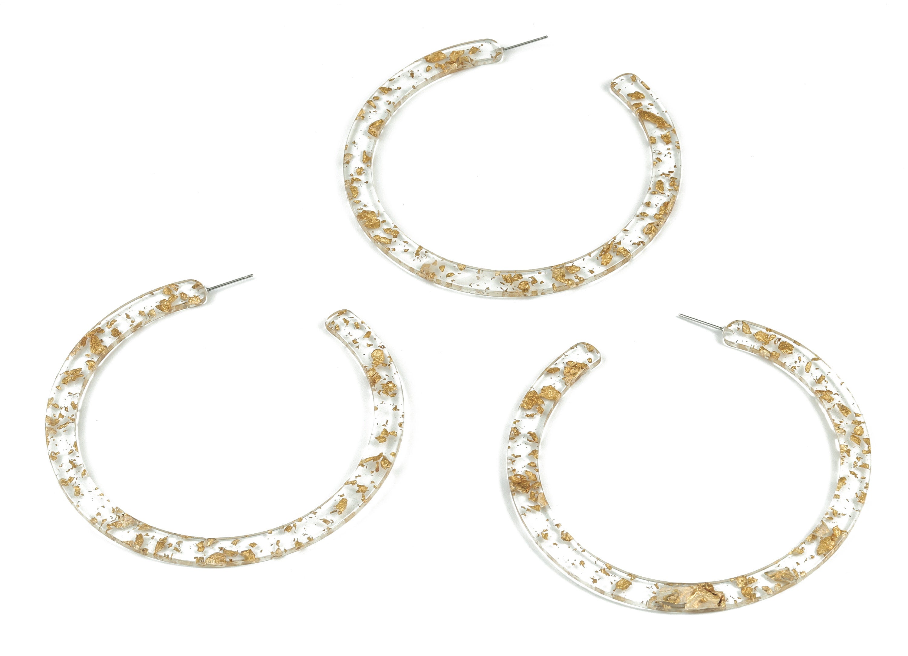 Open Hoop Earrings Stud - 3.3 inch Hoop - Acetate Round Earring Post - Gold Foil & Confetti - Color Code: A255 - 83x2.5mm - AC1838-A255 - DOMEDBAZAAR