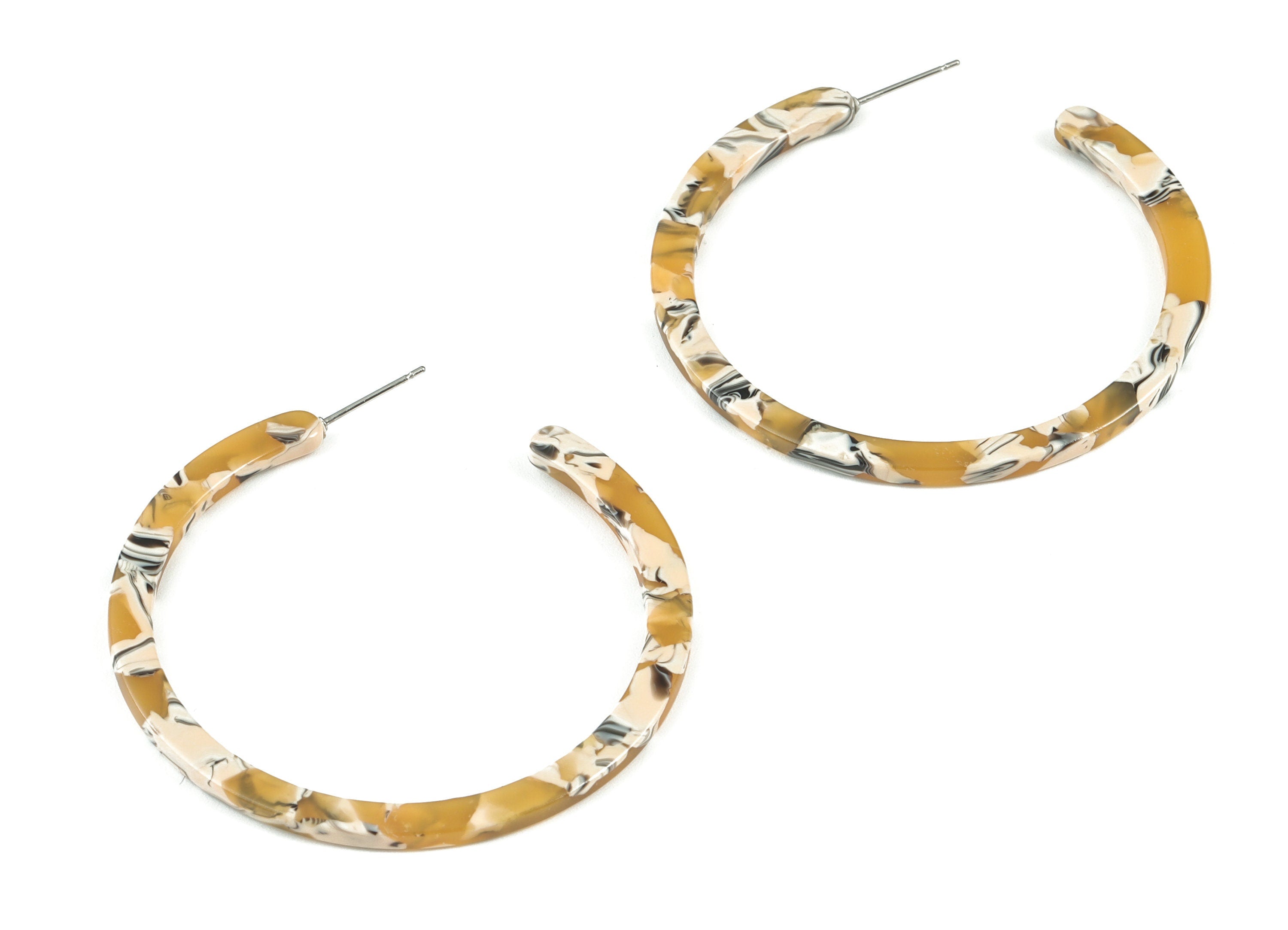 Open Hoop Earrings Stud - 2 inch Hoop Earring - Acetate Round Earring Post - Color Code: A14 - 52.8x49.6x2.65mm - AC1836-A14 - DOMEDBAZAAR