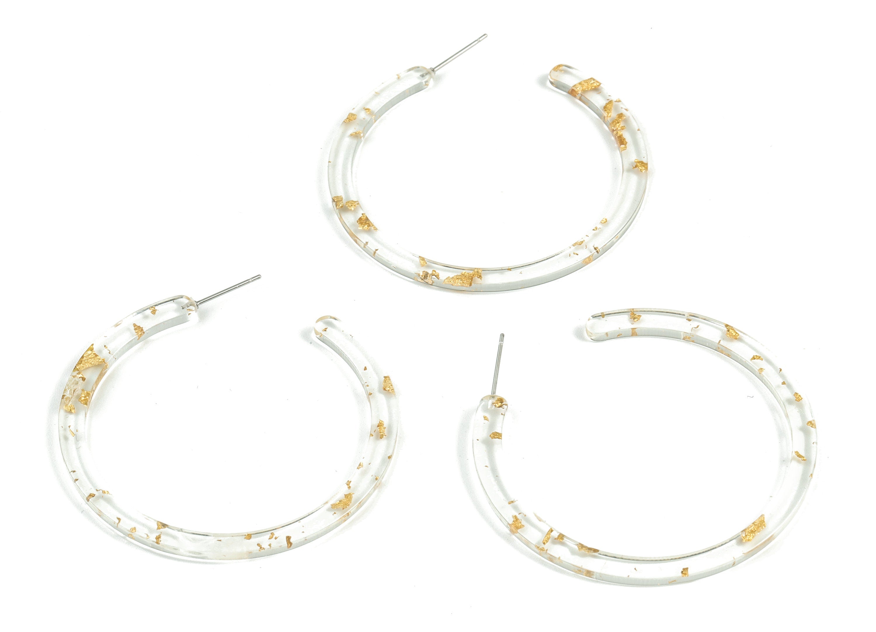 Open Hoop Earring Stud - 2 inch Hoop - Acetate Round Earring Post - Gold Foil & Confetti - Color Code: A255 - 52.8x49.6x2.65mm - AC1836-A255 - DOMEDBAZAAR