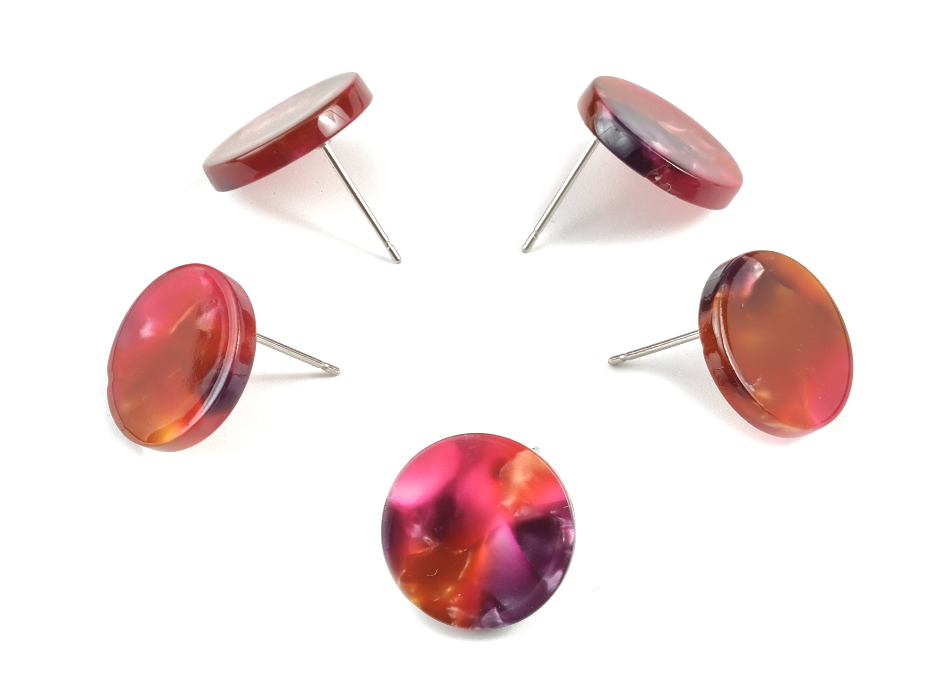 Acetate Round Earring Stud - Acetate Round Earring Post - Earring Post Findings - Color Code: A493- 14.7x14.7x2.69mm - AC1733-A493 - DOMEDBAZAAR